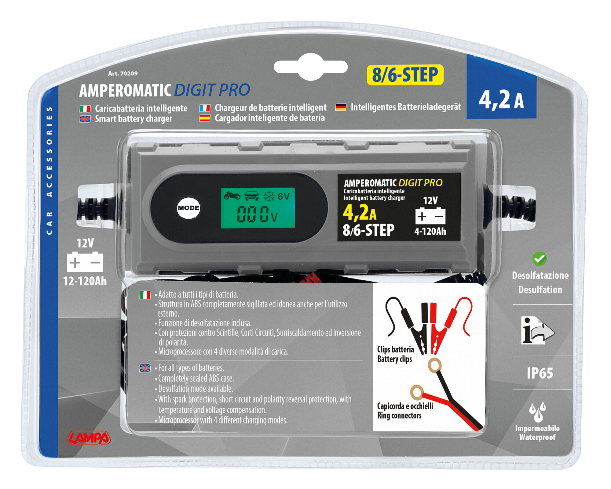 Amperomatic Digit Pro, caricabatteria intelligente, 12V - 4,2A - immagine 3