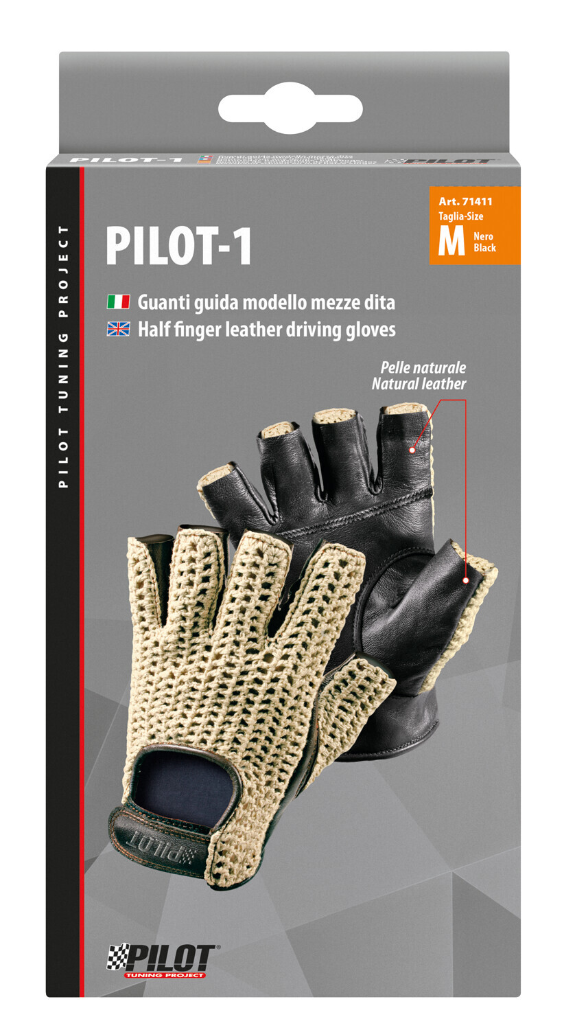 Pilot-1, guanti guida mezze dita - M - Nero - immagine 2