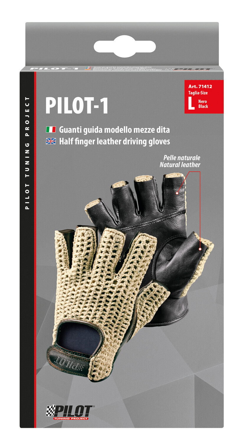 Pilot-1, guanti guida mezze dita - L - Nero - immagine 2