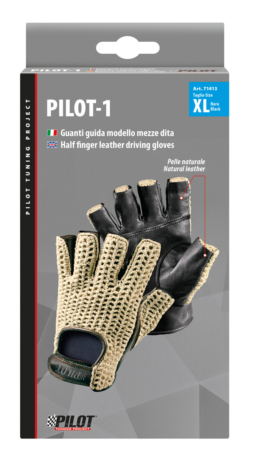 Pilot-1, guanti guida mezze dita - XL - Nero - immagine 2