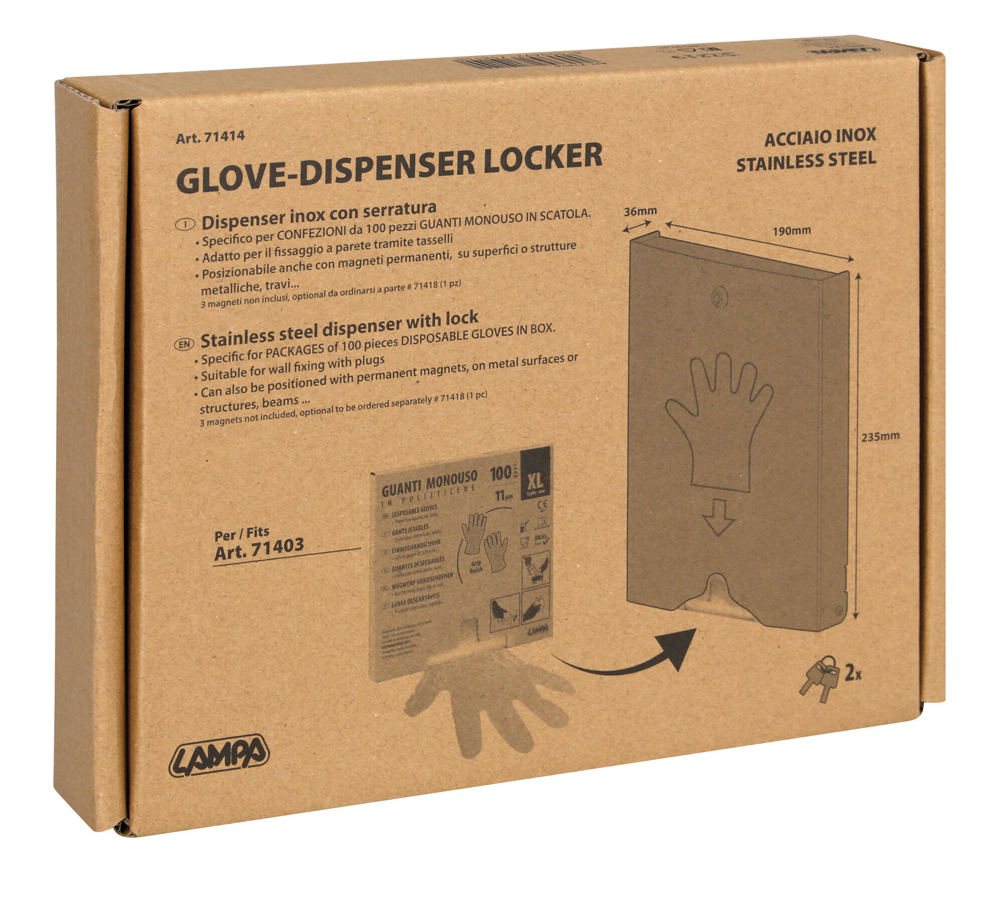 Dispenser in acciaio inox con serratura per guanti monouso - immagine 9