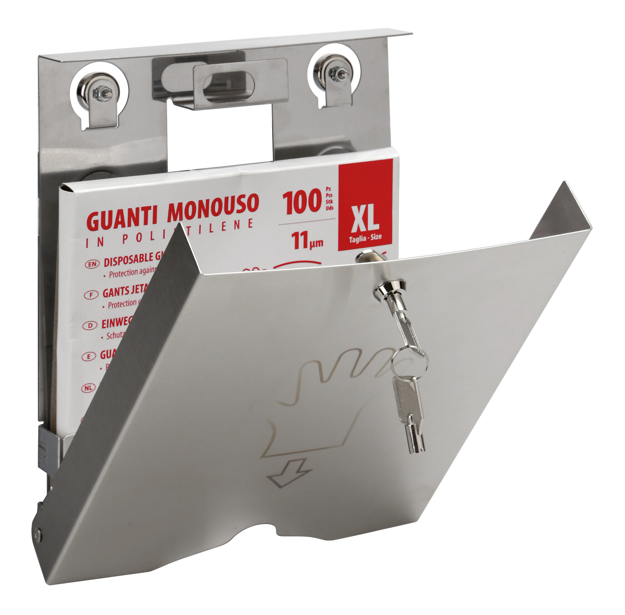 Dispenser in acciaio inox con serratura per guanti monouso - immagine 2