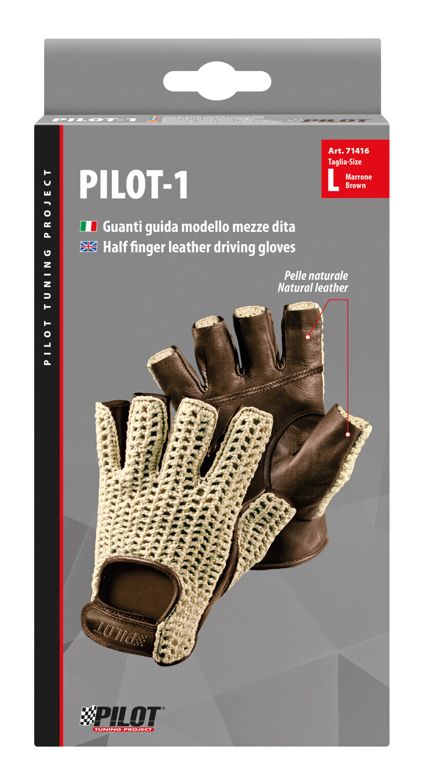Pilot-1, guanti guida mezze dita - L - Marrone - immagine 2