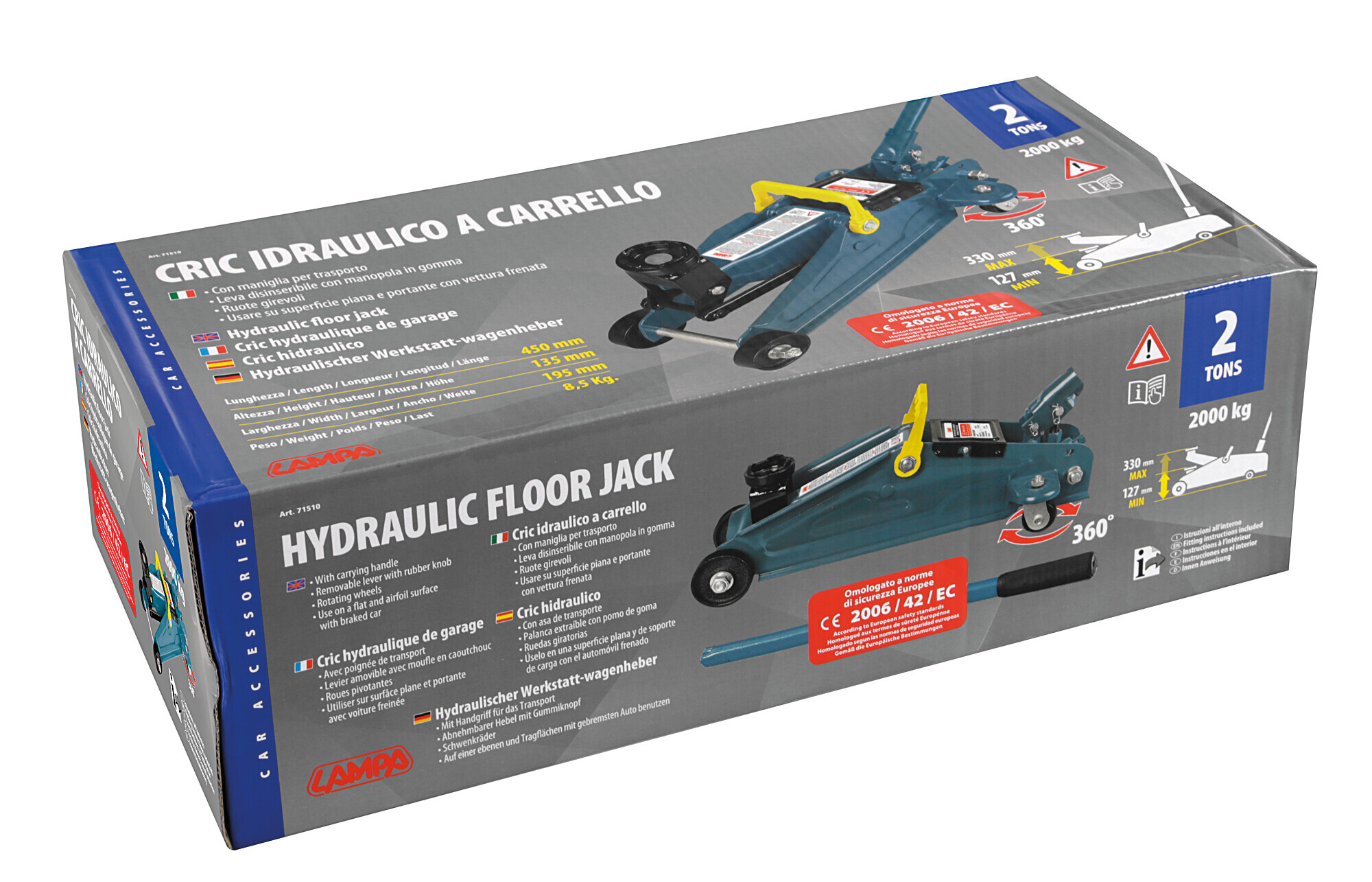 Cric idraulico a carrello - 2.000 kg - Scatola - immagine 3