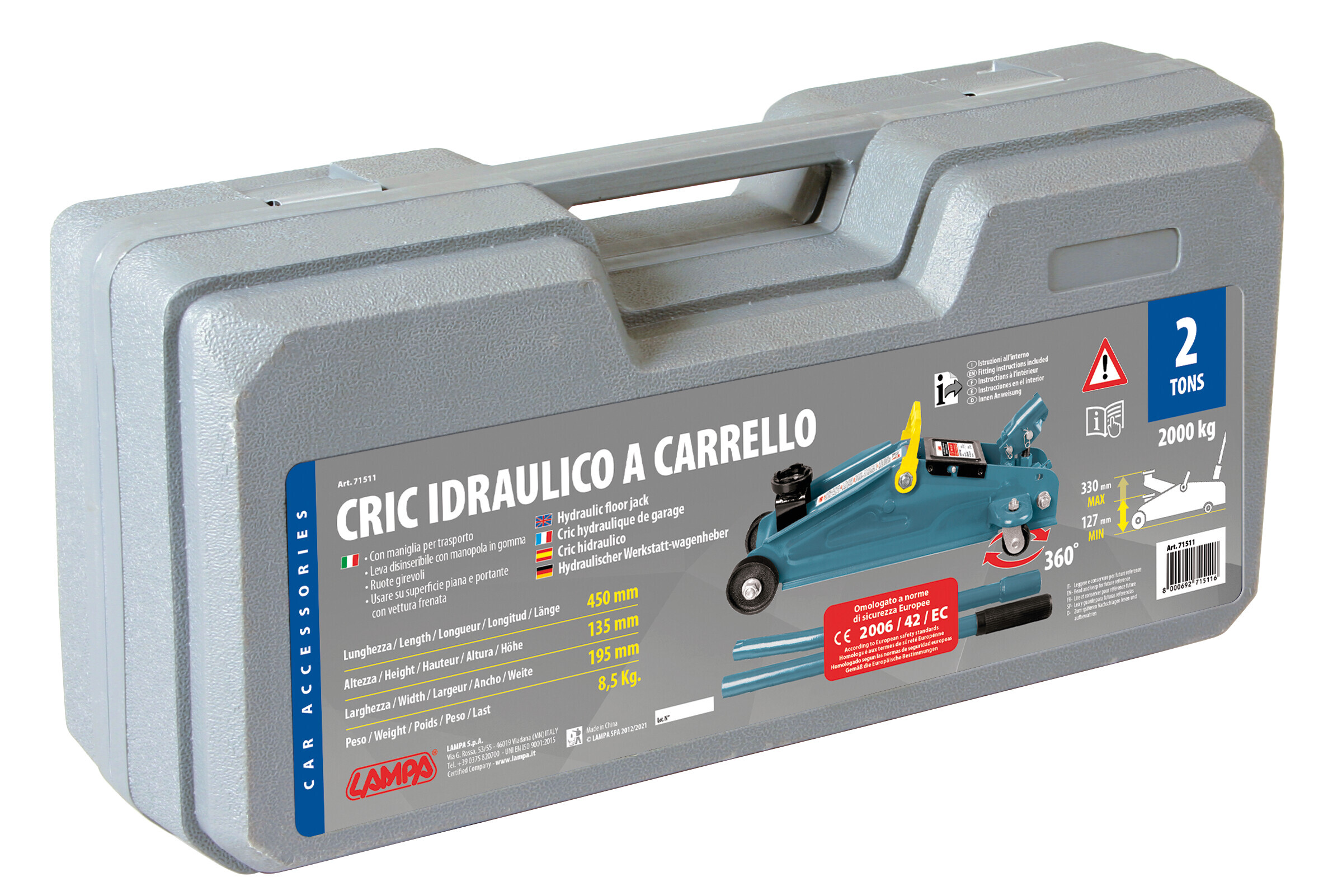 Cric idraulico a carrello - 2.000 kg - Valigetta - immagine 2