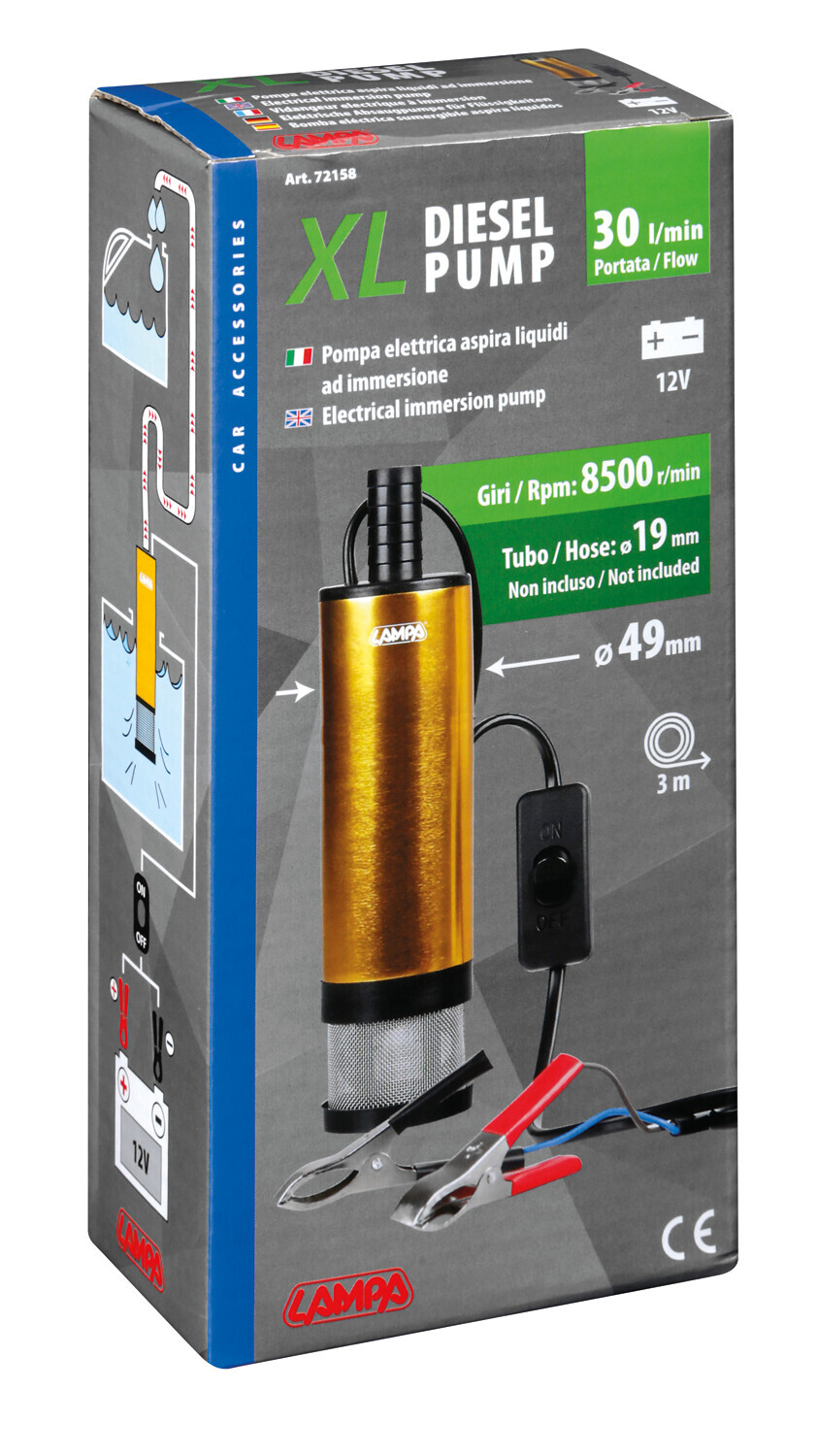 Pompa aspira liquidi elettrica ad immersione, 12V - 50W - 30 L/min - immagine 8