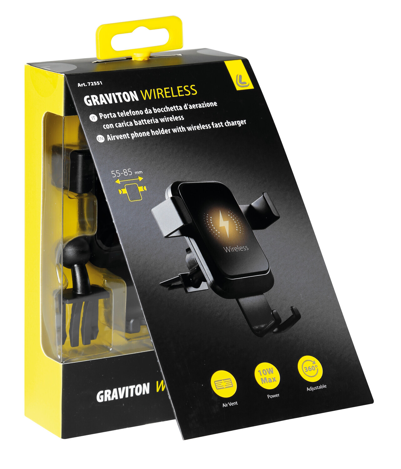 Graviton Wireless, porta telefono per bocchette d’aerazione con carica batteria wireless - immagine 13
