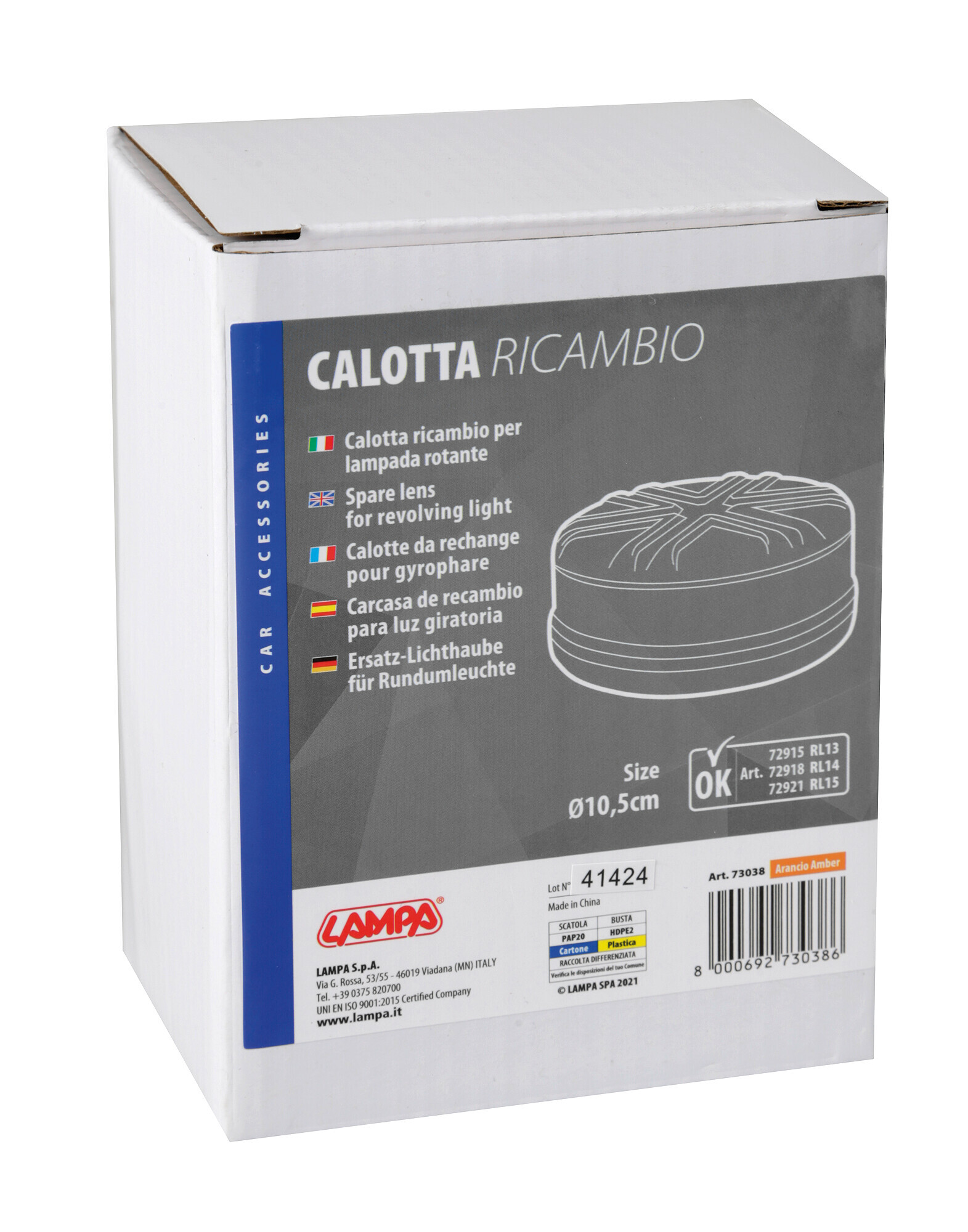 Calotta ricambio per luce di segnalazione art. 72915 / 72918 / 72921 - Arancio - immagine 2