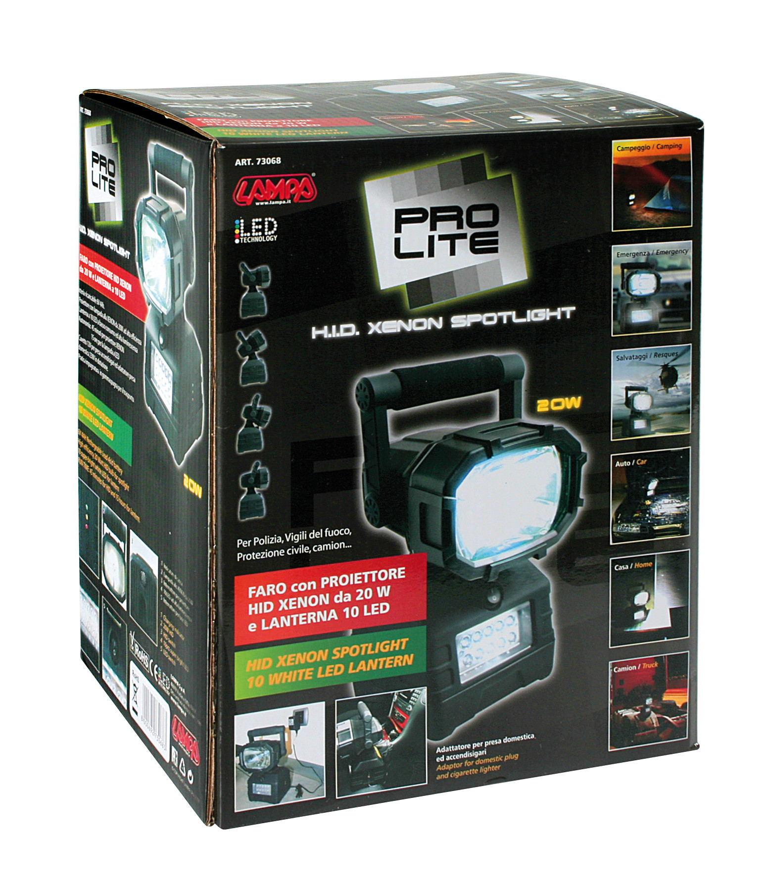Pro Lite, Faro con proiettore HID Xenon 20W e lanterna 10 Led - 12/230V - immagine 4