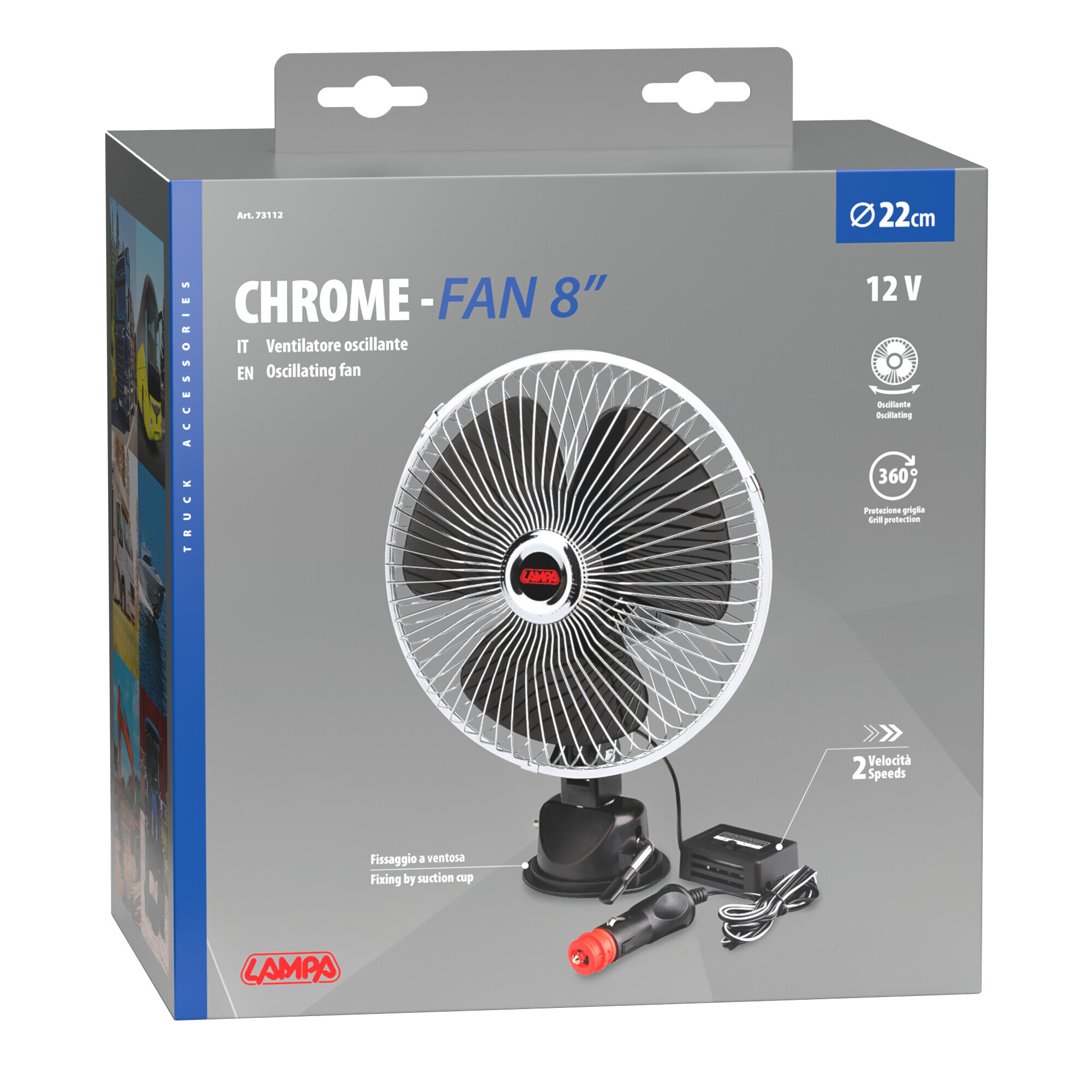 Chrome-fan, ventilatore con ventosa Ø 8" - 12V - immagine 2