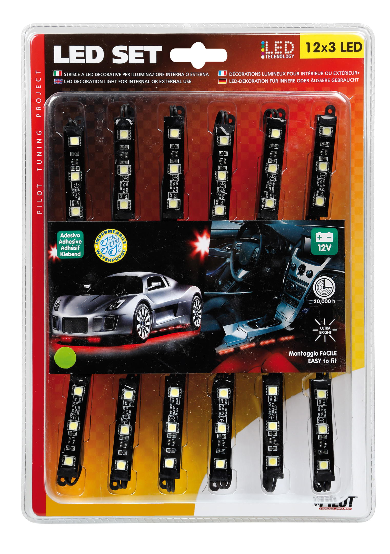Hyper-Led Set 12x3, strisce decorative a led - 12V - Rosso - immagine 5