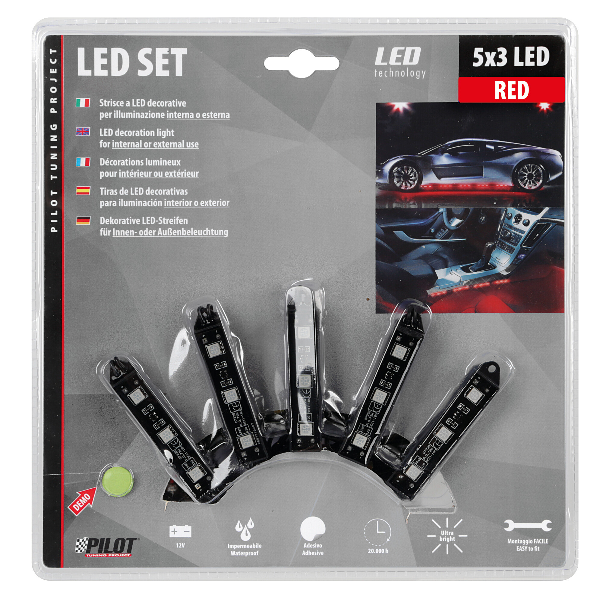 Hyper-Led Set 5x3, strisce decorative a led - 12V - Rosso - immagine 2