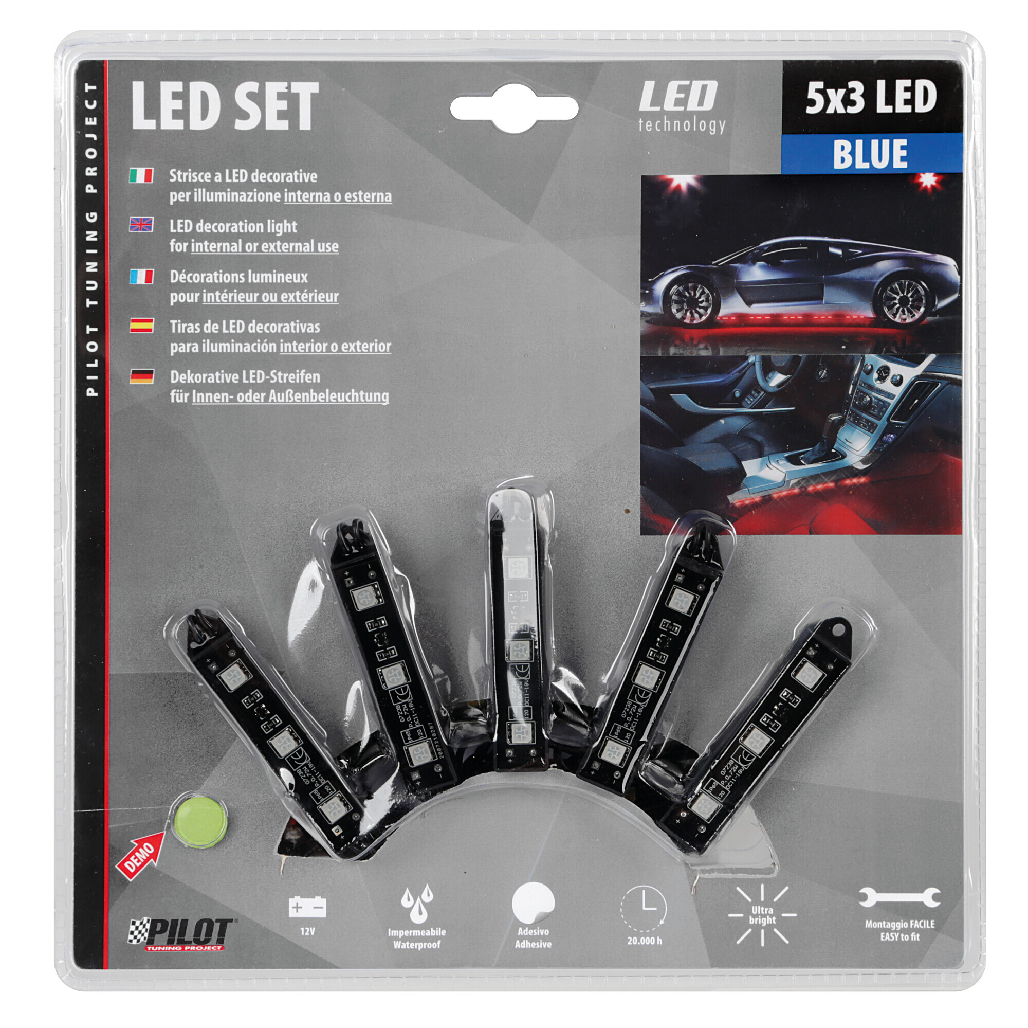 Hyper-Led Set 5x3, strisce decorative a led - 12V - Blu - immagine 2