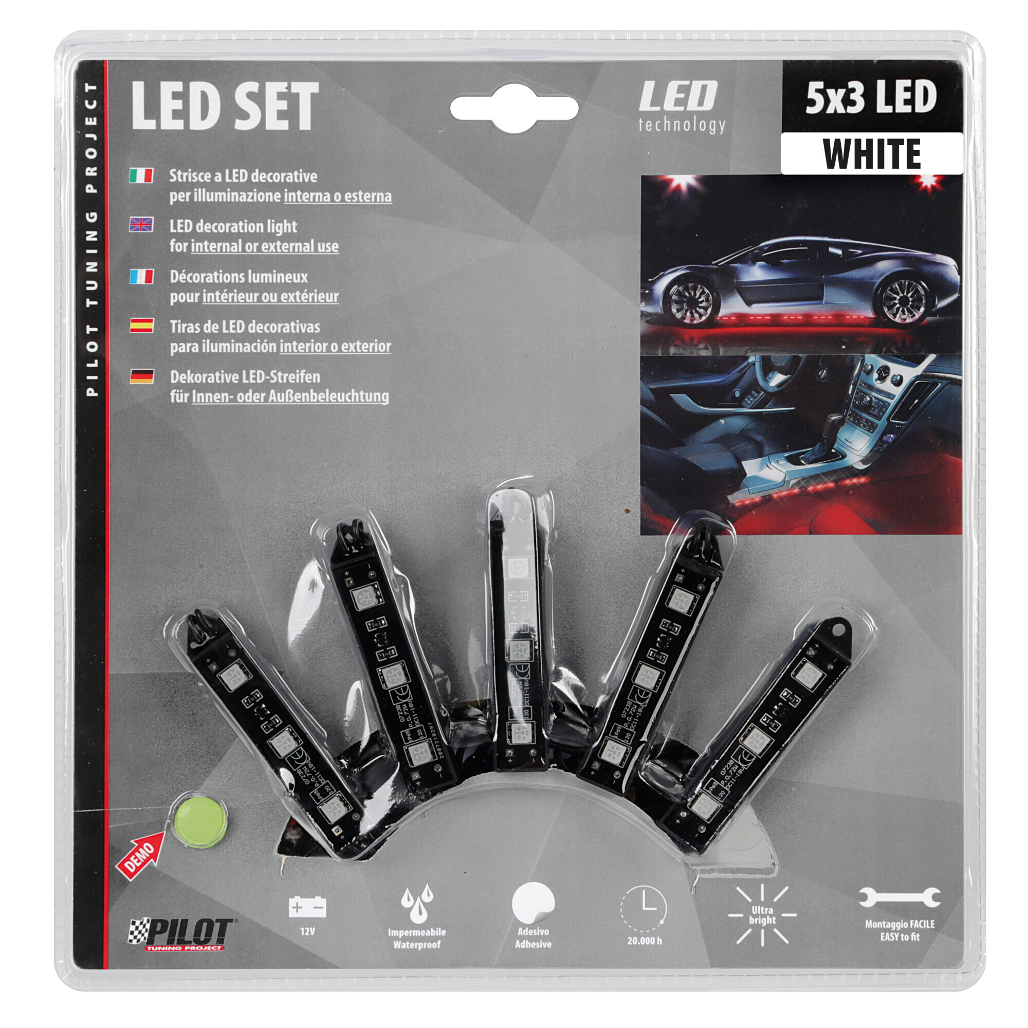 Hyper-Led Set 5x3, strisce decorative a led - 12V - Bianco - immagine 2
