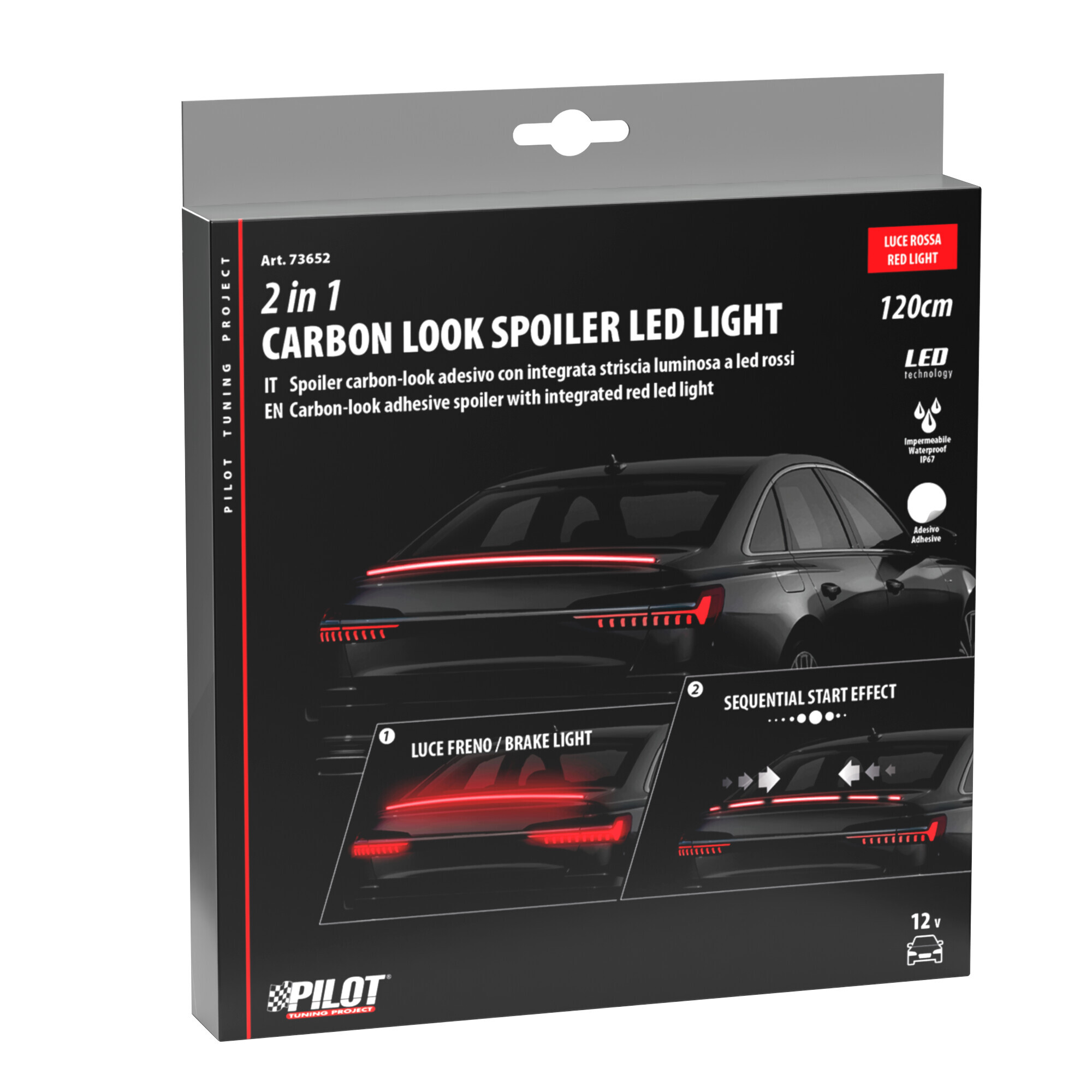 Spoiler carbon-look adesivo con integrata striscia luminosa a led rossi - 120 cm - 12V - immagine 6