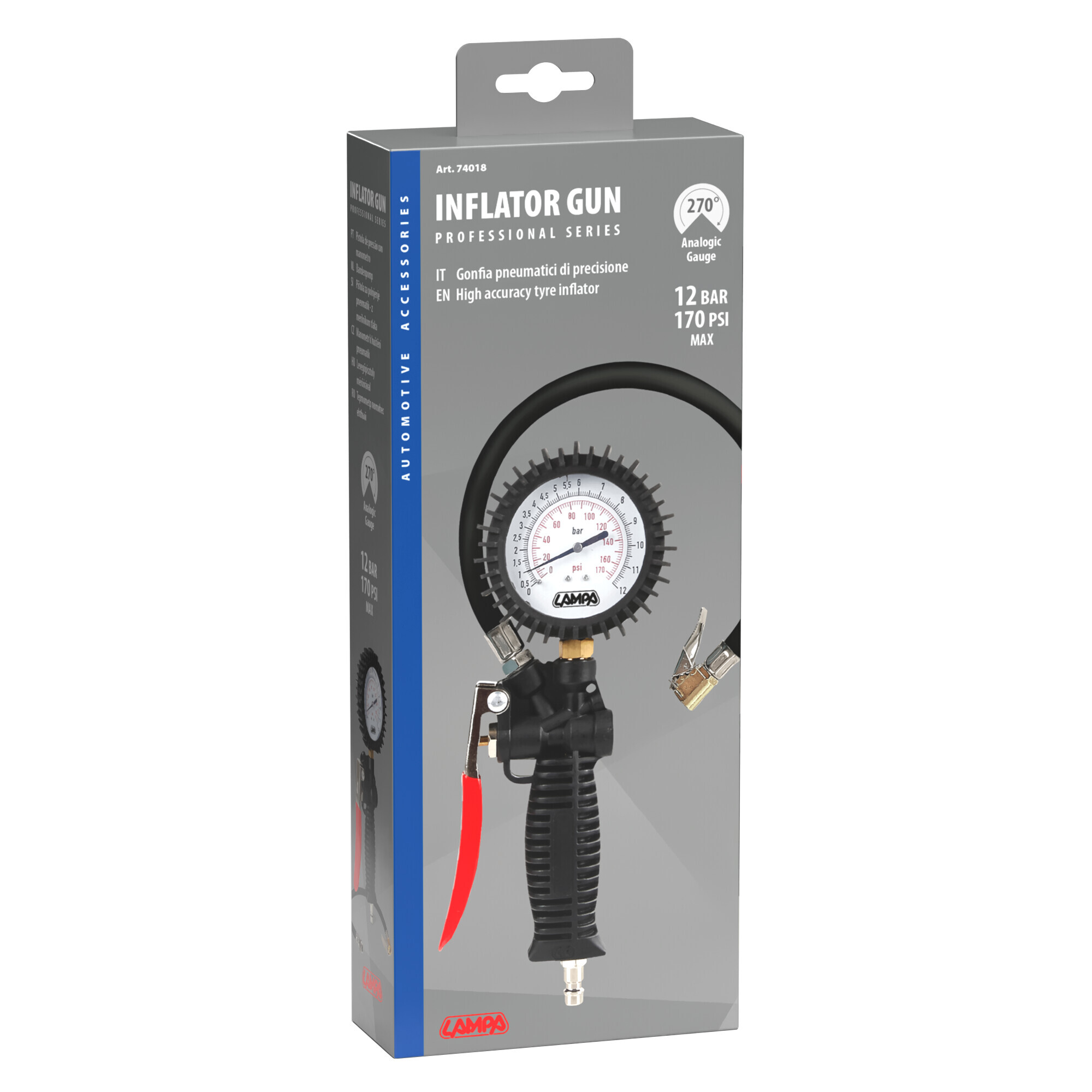 Gonfia pneumatici con manometro 270° di precisione - max 12 bar / 170 psi - immagine 6