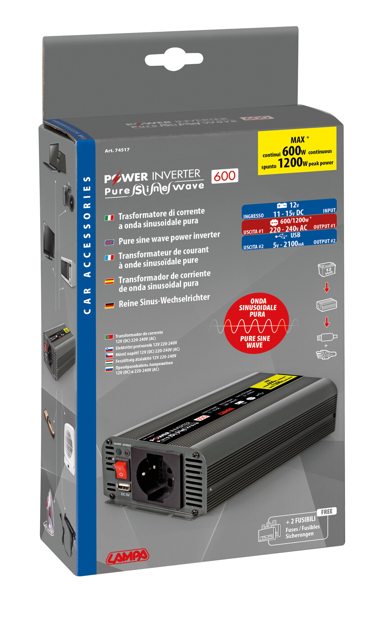 Power Inverter PSW600, trasformatore a onda sinusoidale pura 12V > 230V - immagine 4