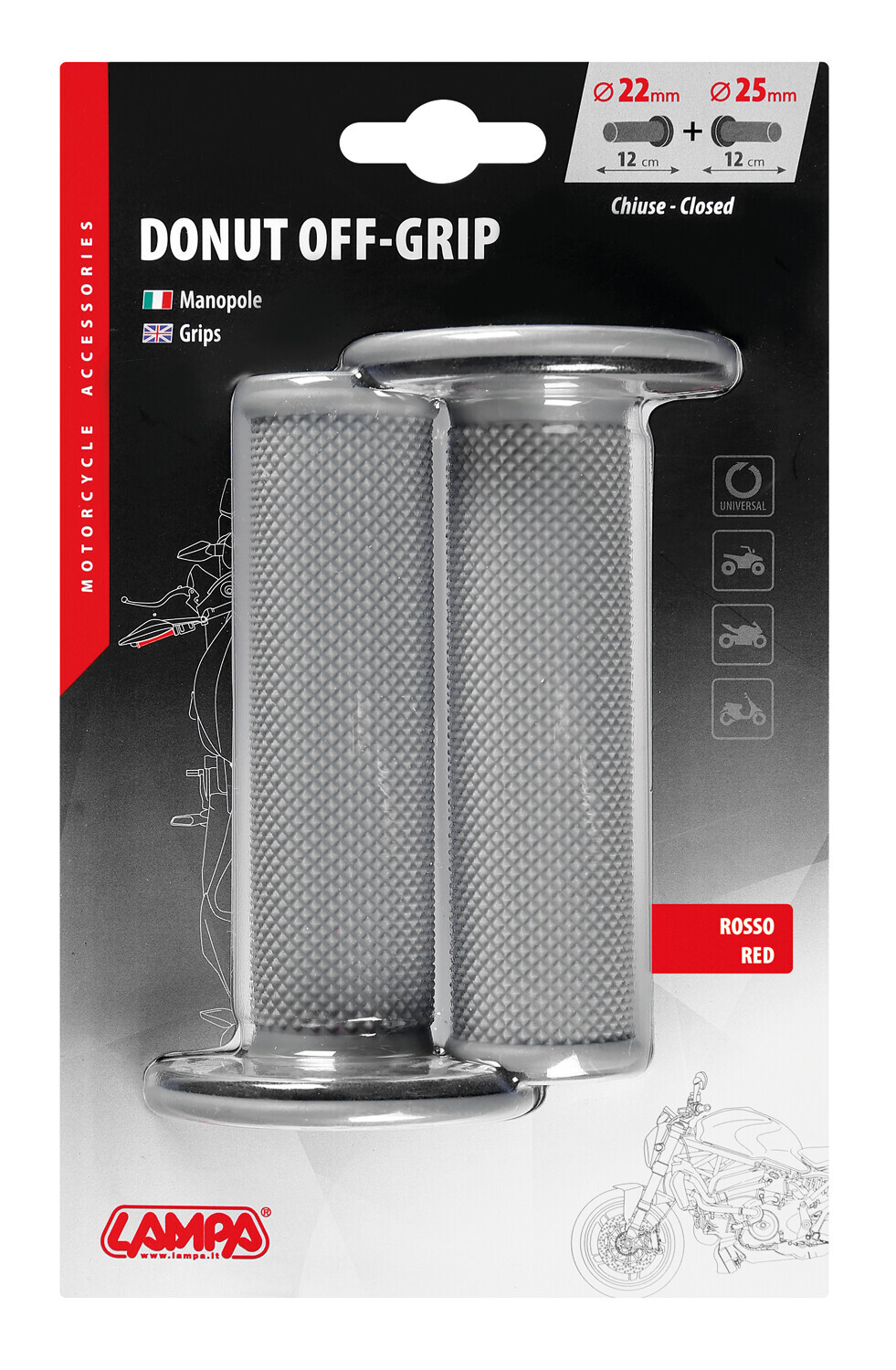 Donut Off-Road Grips, manopole universali - Grigio - Rosso - immagine 3