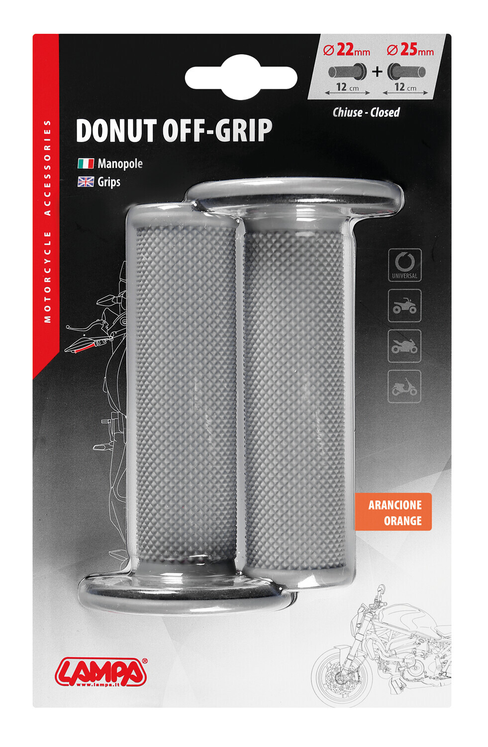 Donut Off-Road Grips, manopole universali - Grigio - Arancione - immagine 4