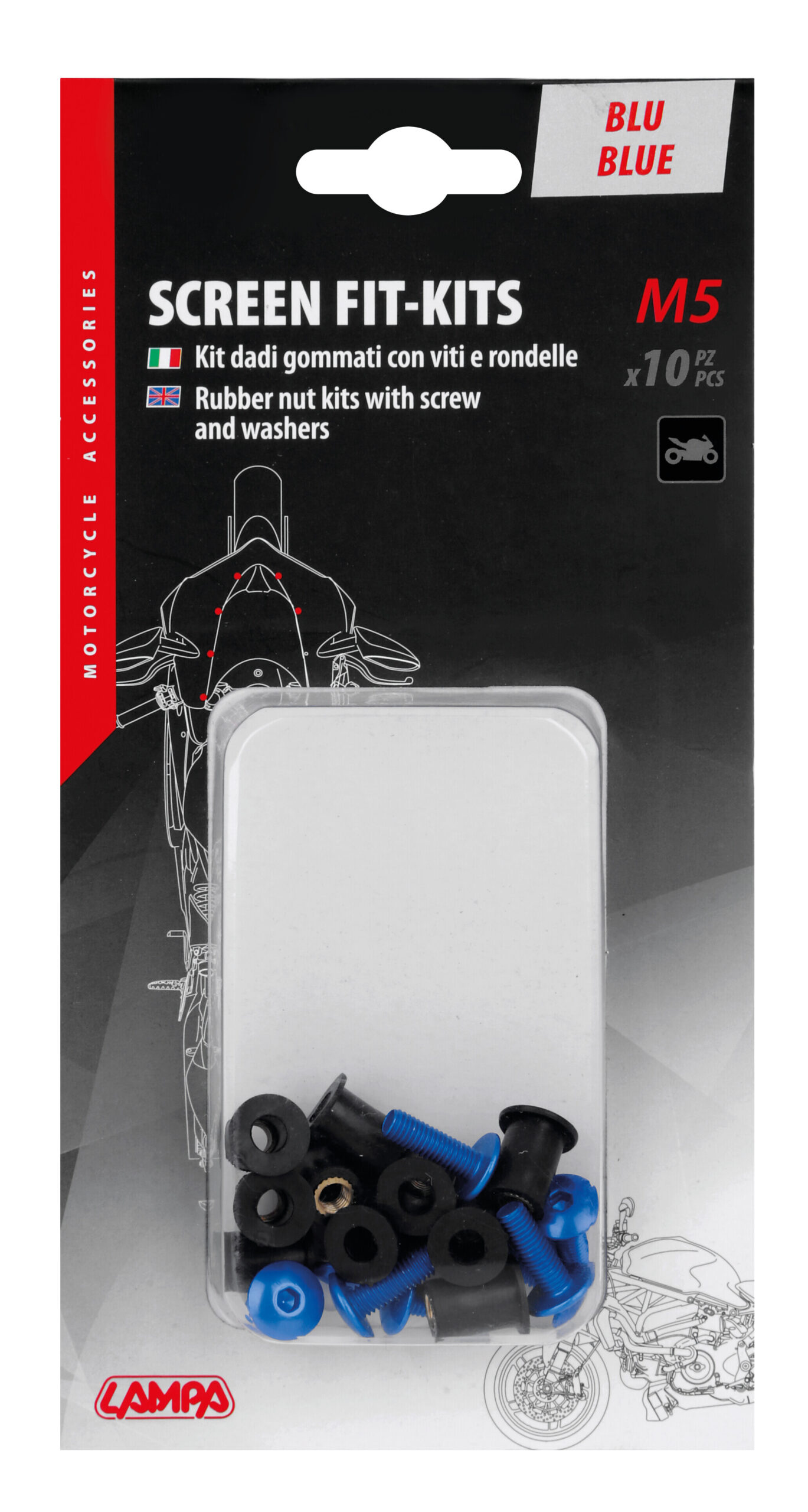 Screen Fit-Kits, kit dadi gommati con viti e rondelle (5 MA) - 10 pz - Blu - immagine 4