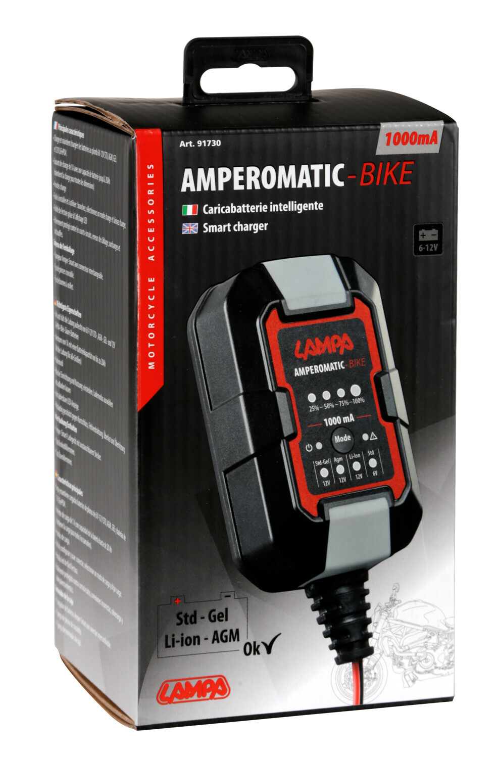 Amperomatic Bike, caricabatteria intelligente, 6/12V - 1A - immagine 10