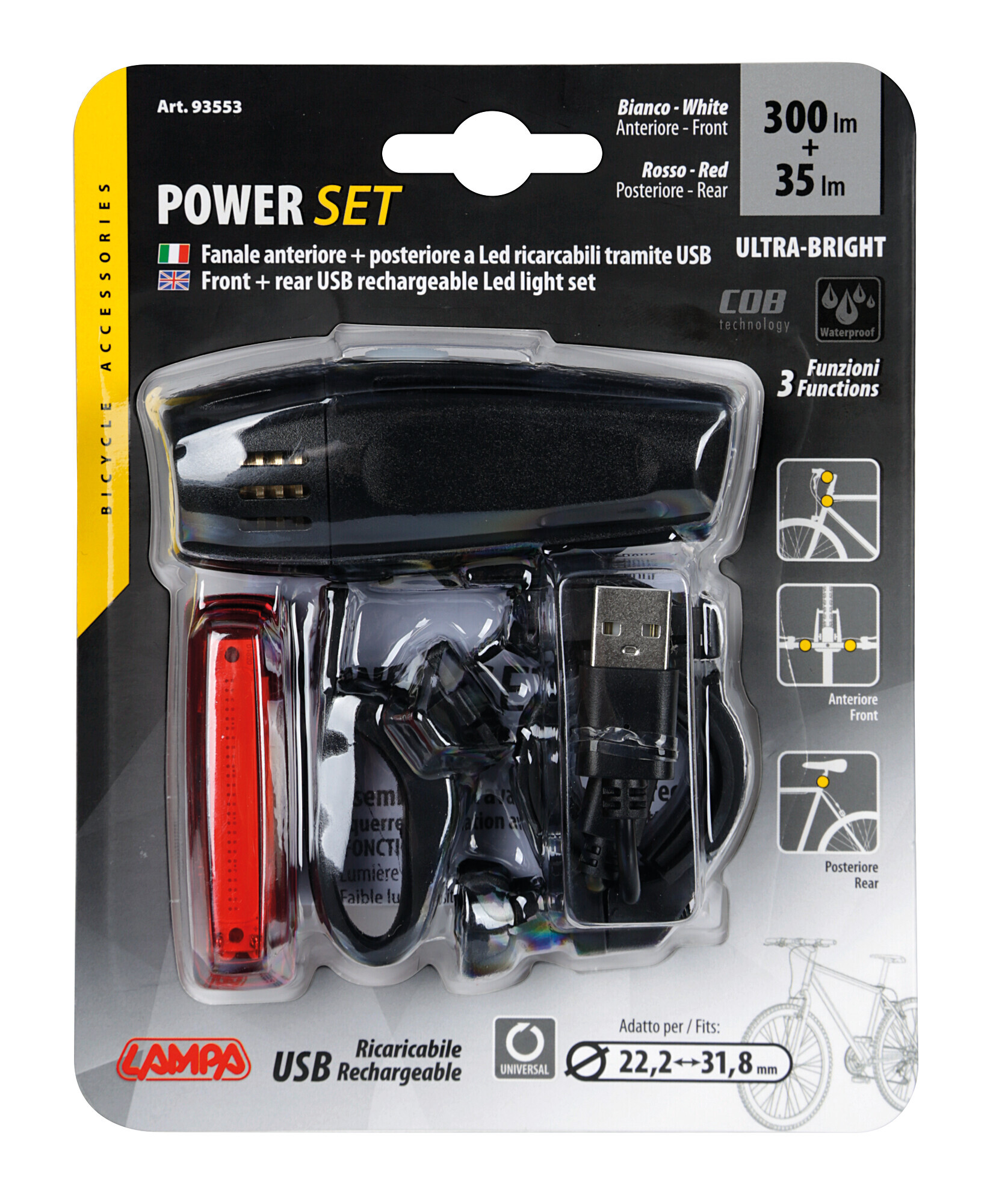 Power, set fanale anteriore + posteriore a Led, ricaricabili USB - immagine 10