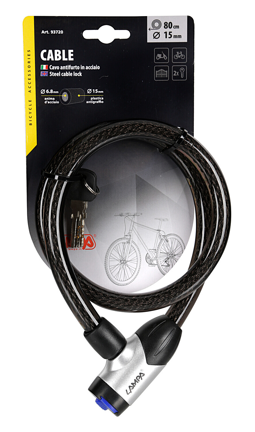 Cavo antifurto in acciaio Ø 15 mm - 80 cm - immagine 3