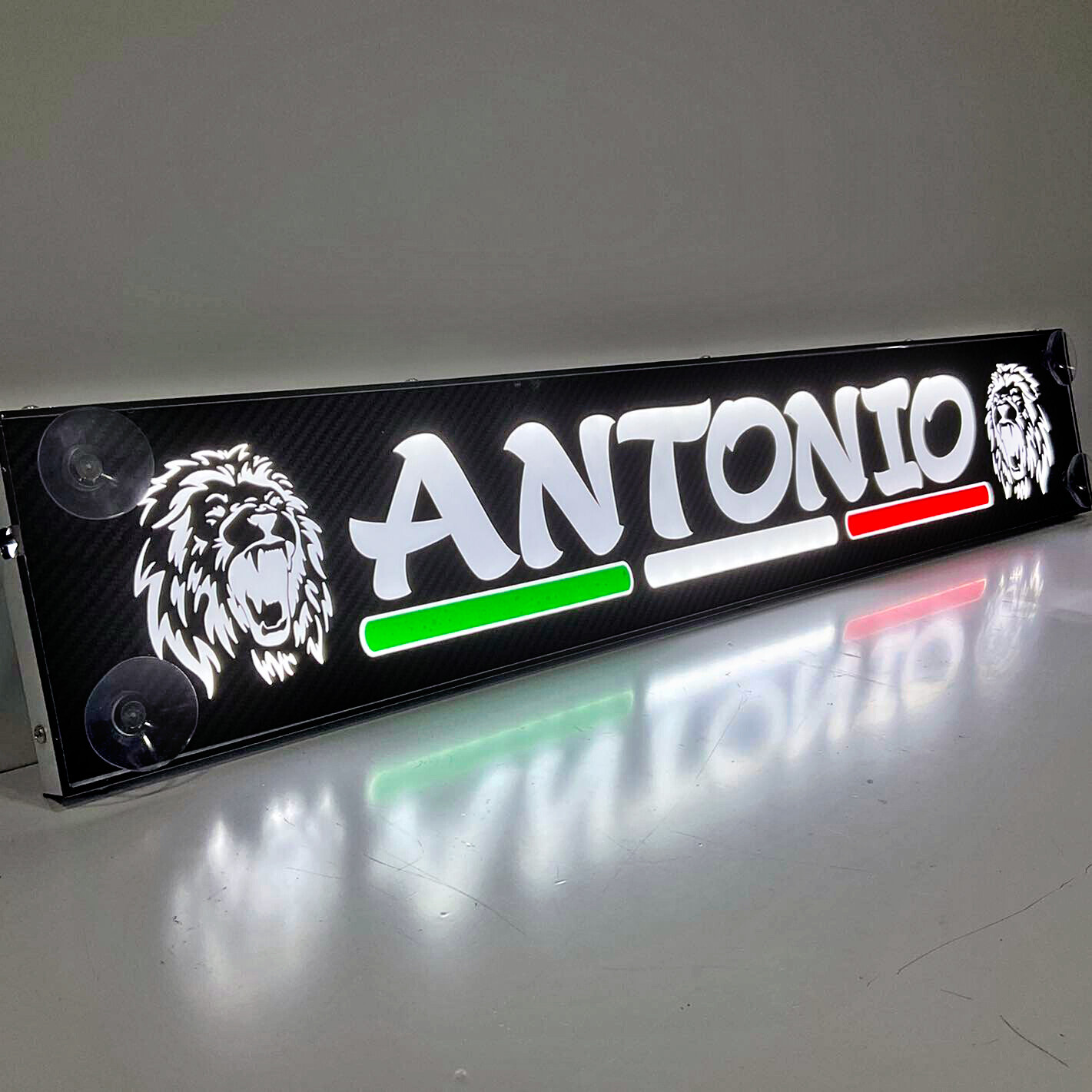 Carbon-Look Mono Flag, tabella personalizzabile a Led, 12/24V - 100x13,5 cm - 9-11 caratteri - immagine 4