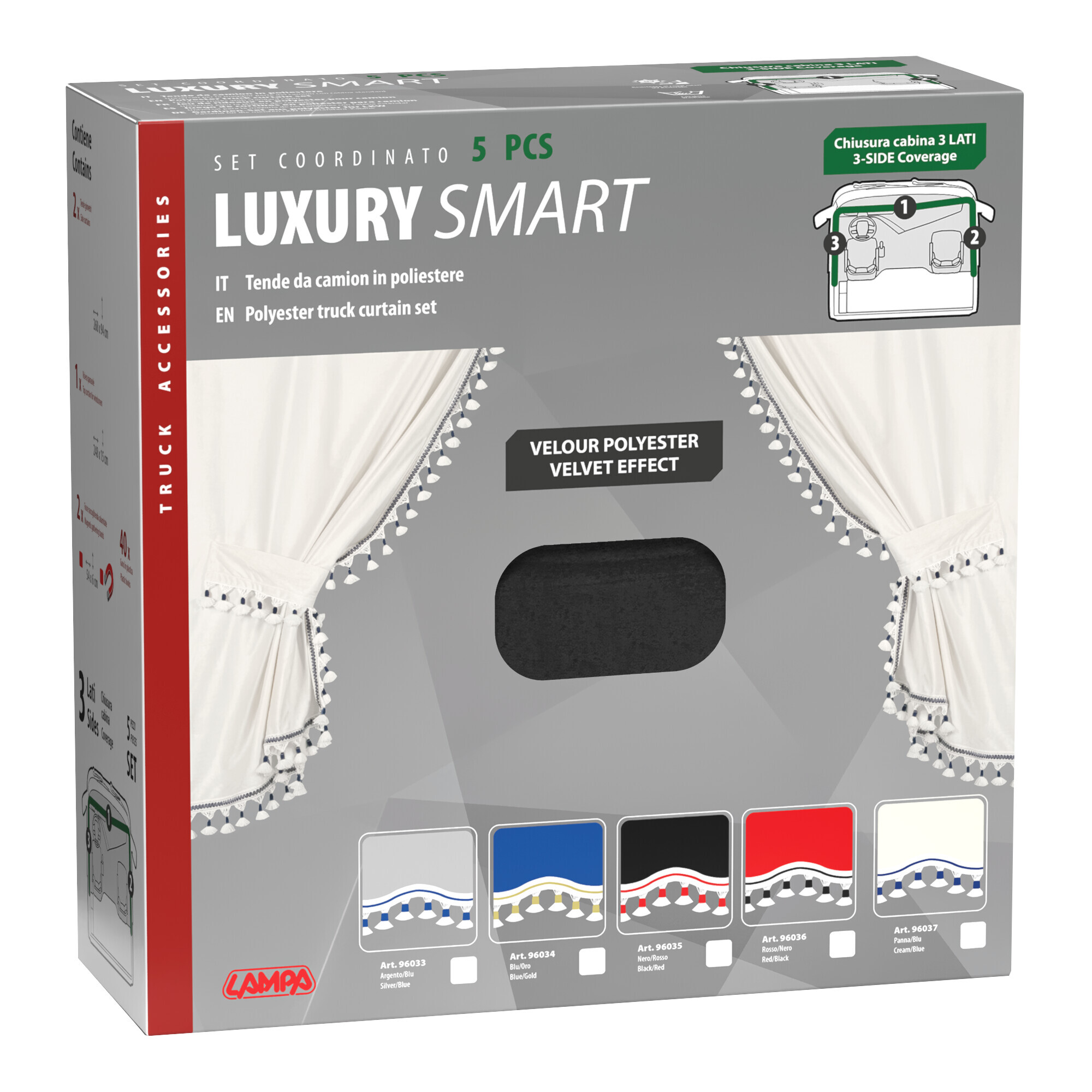 Luxury Smart, set tende in poliestere per camion - Nero/Rosso - immagine 6