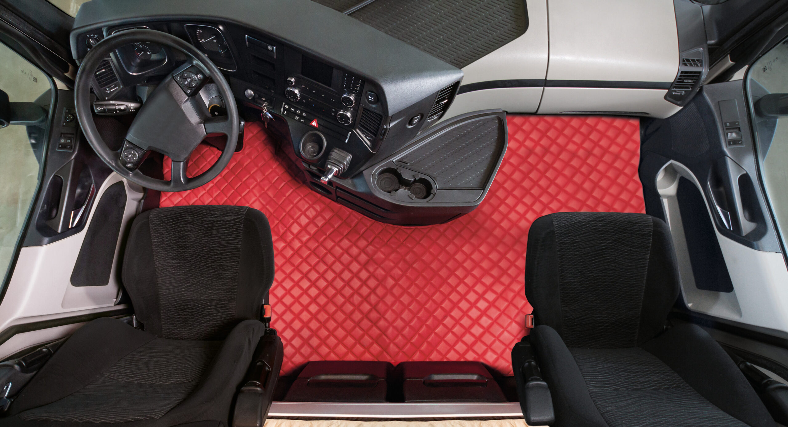 Coppia tappeti in Skeentex - Blu - compatibile per Mercedes Actros MP4 (09/11>09/19) cabina larga, sedile pass. pieghevole, tunnel - Mercedes Actros MP5 (10/19>) cabina larga, sedile pass. pieghevole, tunnel - Mercedes Actros MP5 L (11/21>) cabina larga, sedile pass. pieghevole, tunnel - immagine 2