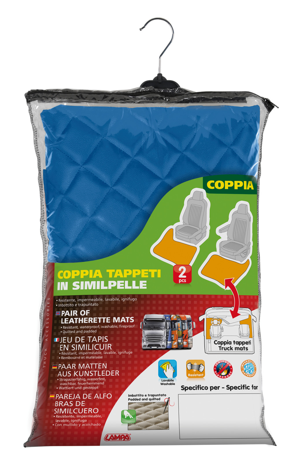 Coppia tappeti in Skeentex - Blu - compatibile per Mercedes Actros MP4 (09/11>09/19) cabina larga, sedile pass. pieghevole, tunnel - Mercedes Actros MP5 (10/19>) cabina larga, sedile pass. pieghevole, tunnel - Mercedes Actros MP5 L (11/21>) cabina larga, sedile pass. pieghevole, tunnel - immagine 4