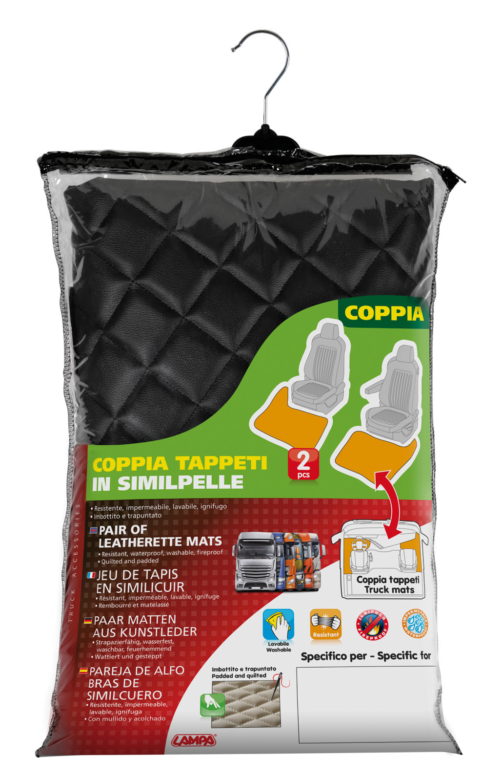 Coppia tappeti in Skeentex - Nero - compatibile per Mercedes Actros MP4 (09/11>09/19) cabina larga, sedile pass. pieghevole, tunnel - Mercedes Actros MP5 (10/19>) cabina larga, sedile pass. pieghevole, tunnel - Mercedes Actros MP5 L (11/21>) cabina larga, sedile pass. pieghevole, tunnel - immagine 2