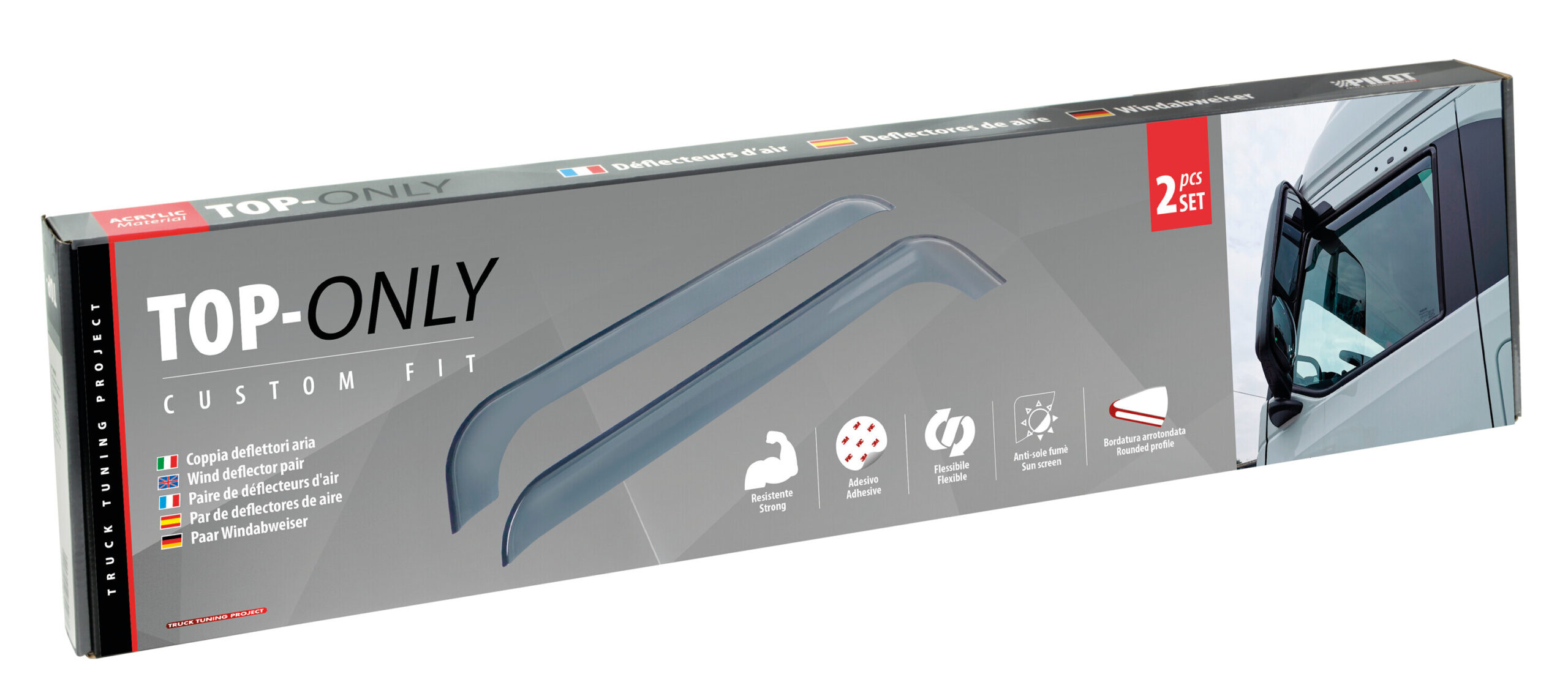 Set deflettori aria in acrilico - compatibile per Scania G Serie 7 - New Generation (01/18>) - Scania L Serie 7 - New Generation (01/18>) - Scania P Serie 7 - New Generation (01/18>) - Scania R Serie 7 - New Generation (11/16>) - Scania S Serie 7 - New Generation (11/16>) - Scania XT Serie 7 - New Generation (01/18>) - immagine 3