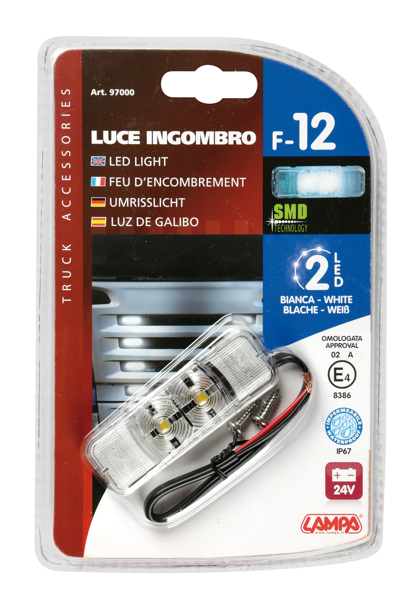 Luce ingombro - 2 Led - 24V - Bianco - immagine 7
