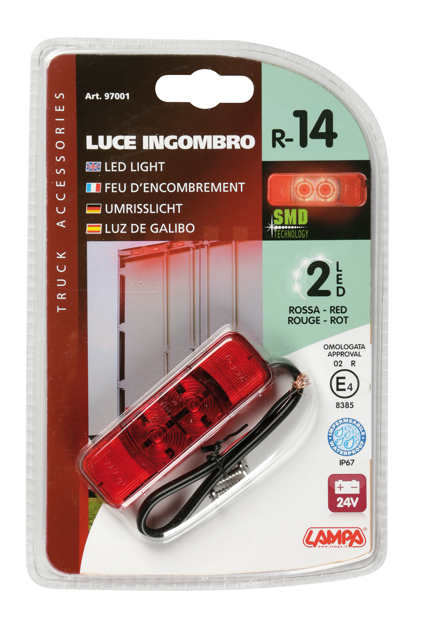 Luce ingombro - 2 Led - 24V - Rosso - immagine 6
