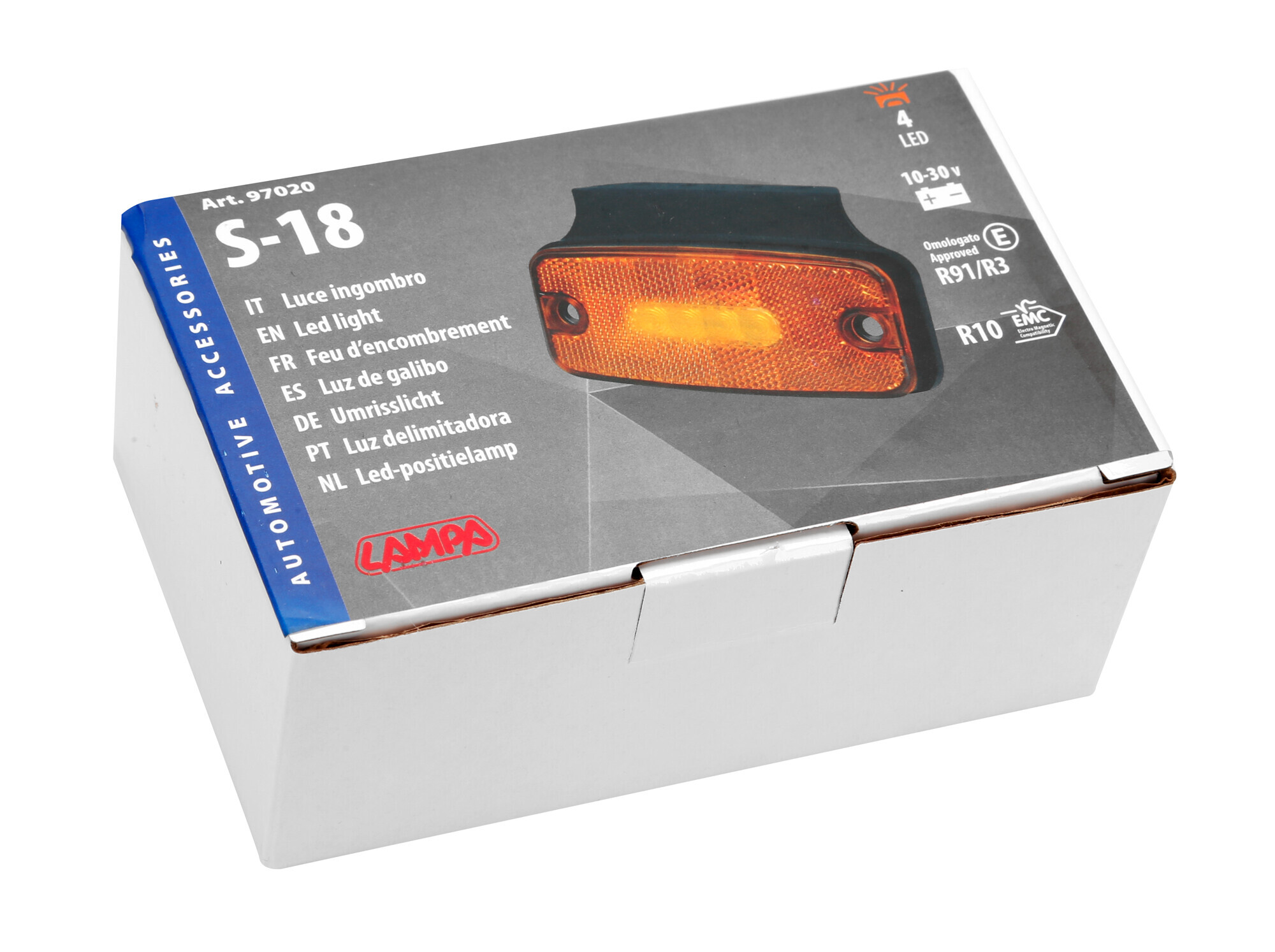 Luce ingombro con catarifrangente e staffa - 4 Led - 12/24V - Arancio - immagine 4