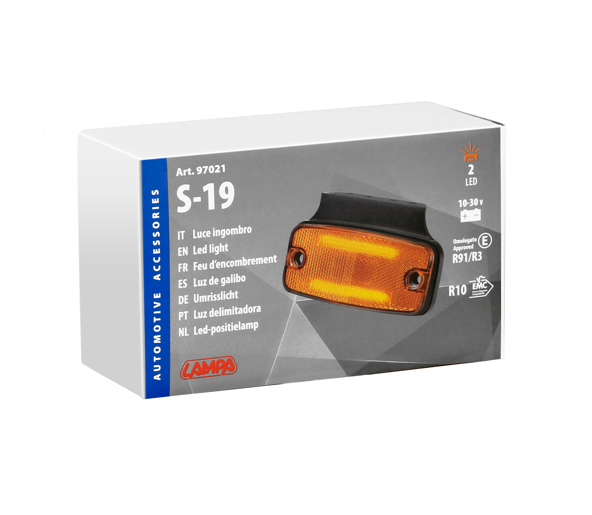 Luce ingombro con catarifrangente e staffa - 2 Led - 12/24V - Arancio - immagine 4