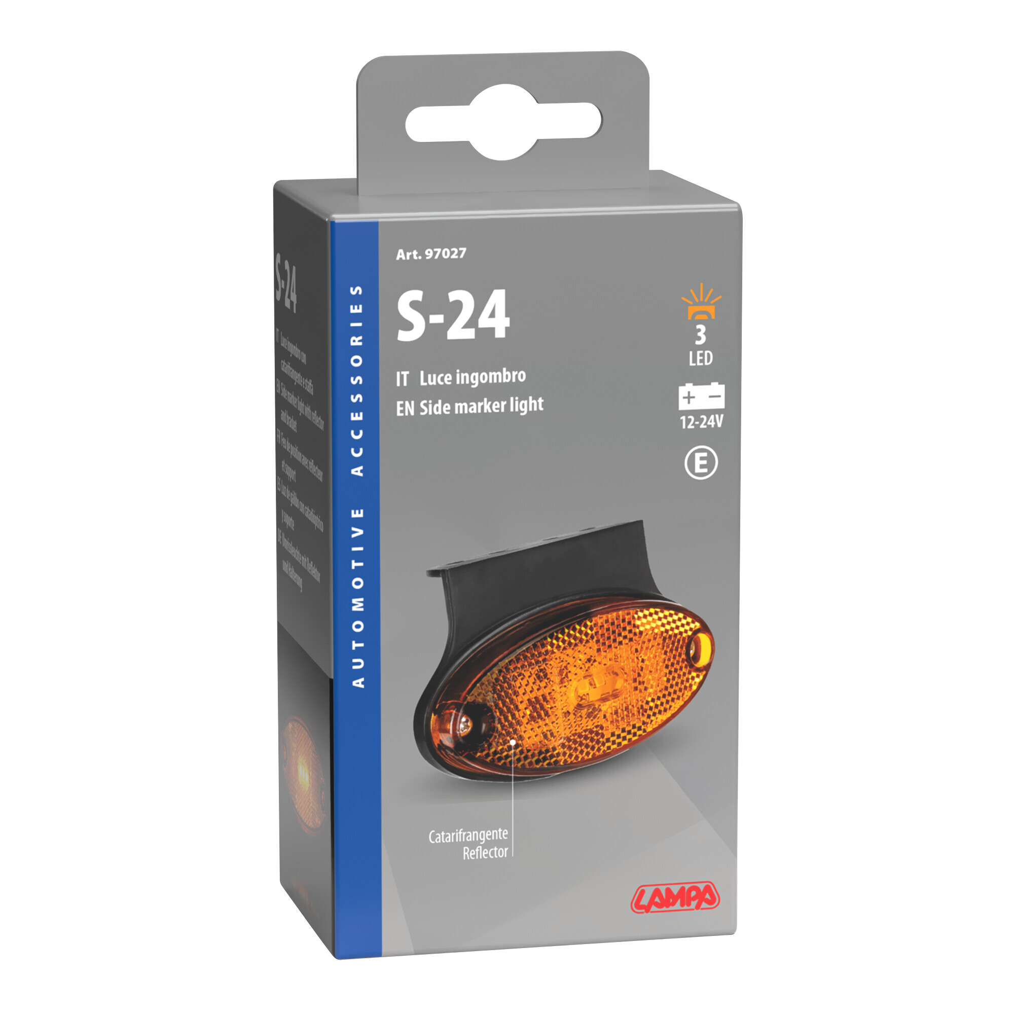 Luce ingombro con catarifrangente e staffa - 3 Led - 12/24V - Arancio - immagine 5