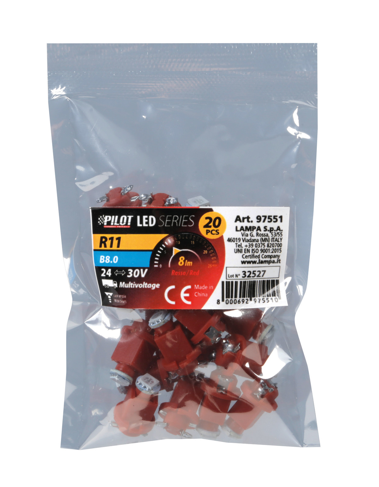 24/30V Led series - 1 Led SMD - (R11) - B8,0 - 20 pz - Busta - Rosso - immagine 4