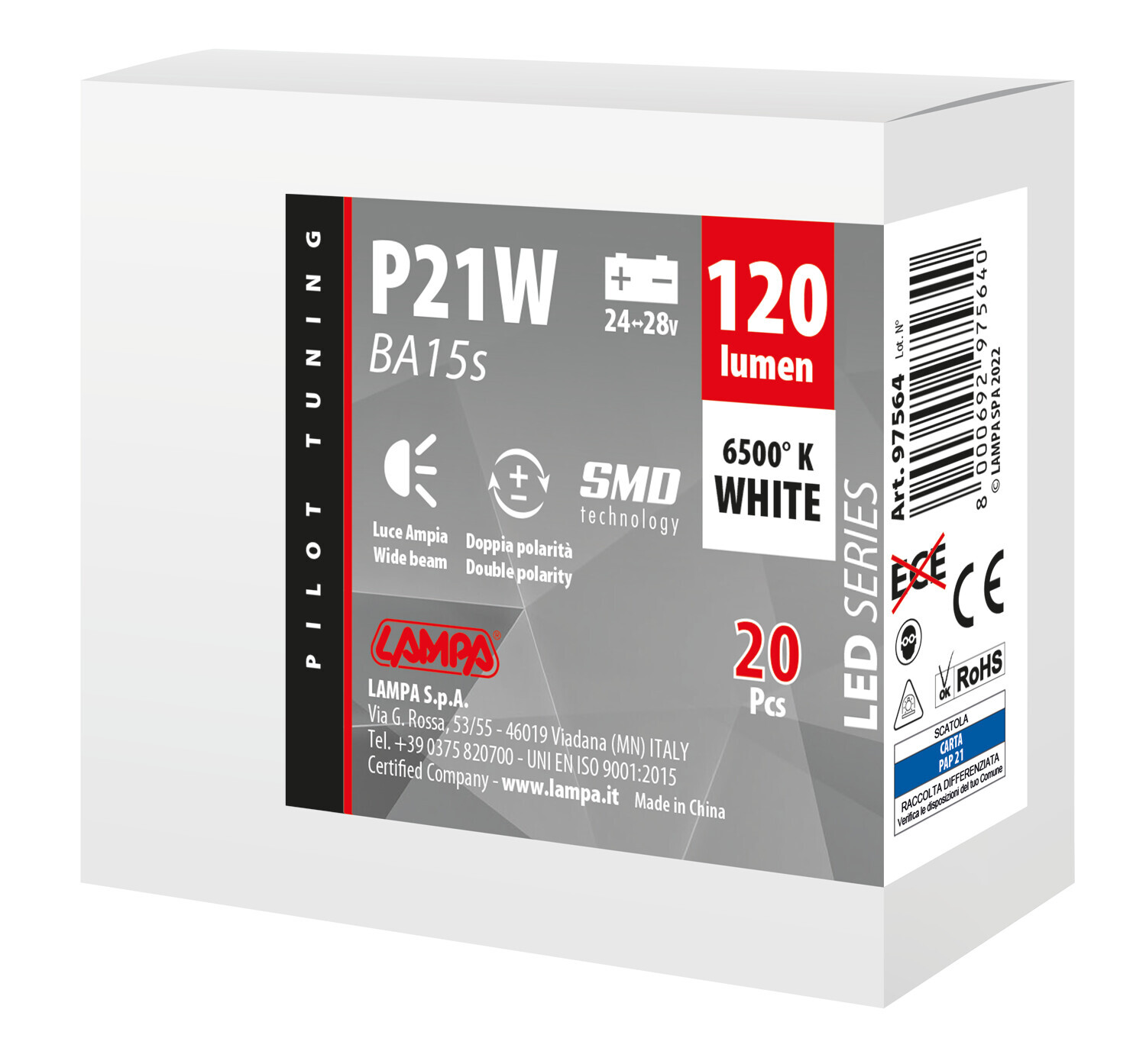 24/28V Led Series - 8 SMD x 1 chip - (P21W) - BA15s - 20 pz - Scatola - Bianco - Doppia polarità - immagine 3