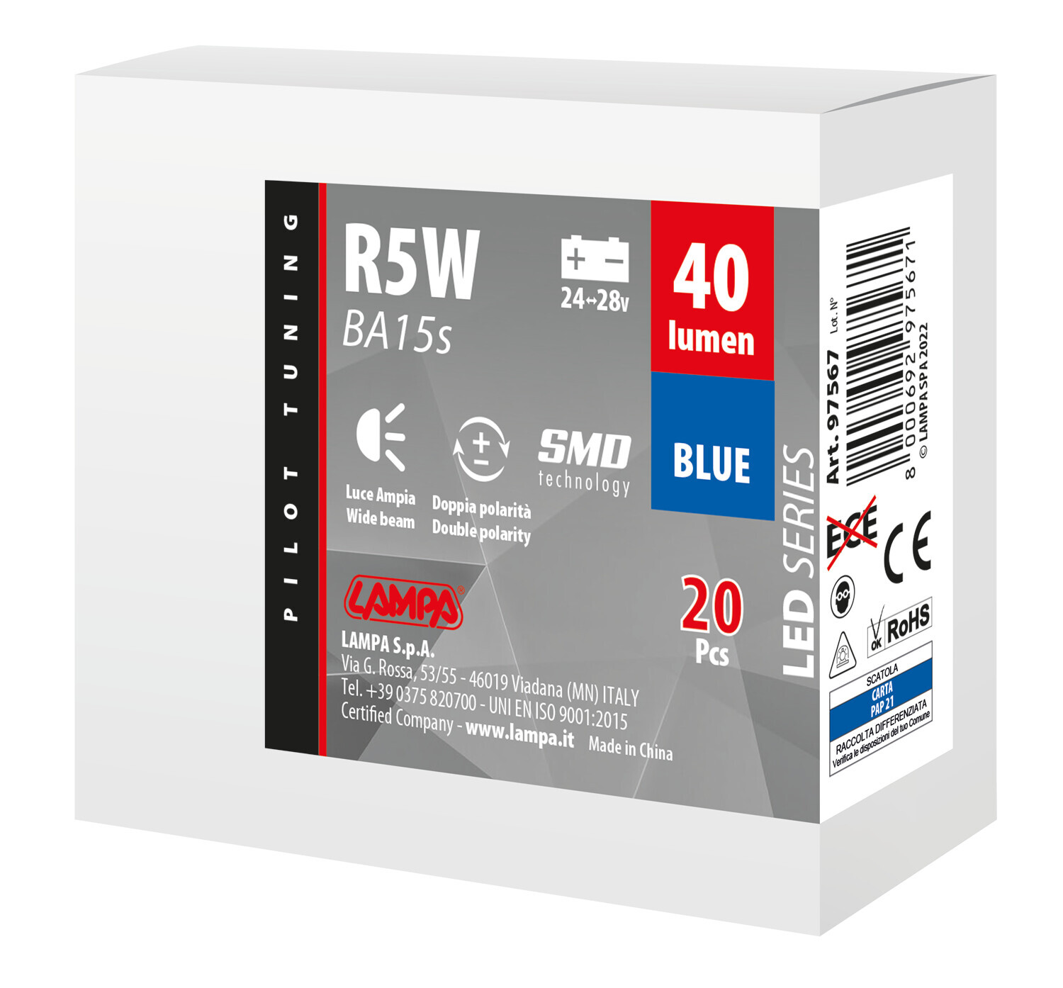 24/28V Led Series - 6 SMD x 1 chip - (R5W) - BA15s - 20 pz - Scatola - Blu - Doppia polarità - immagine 3