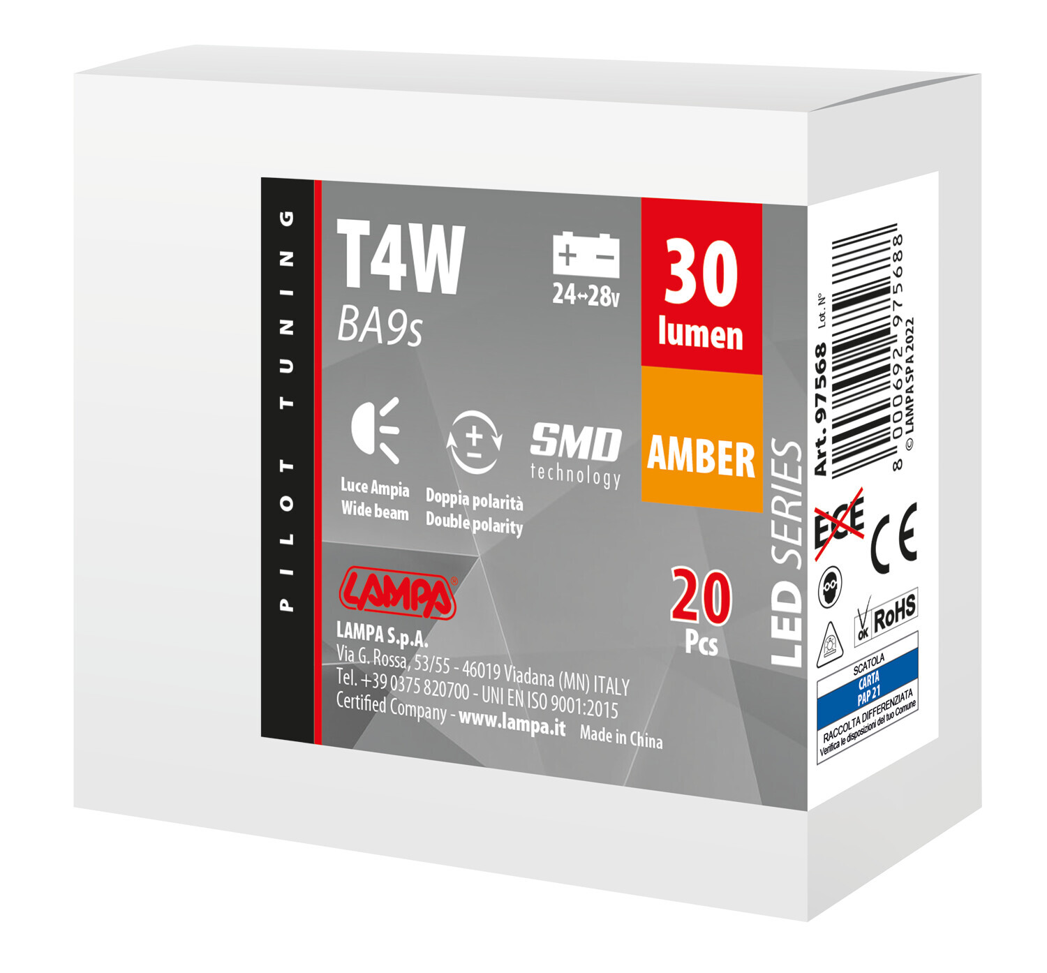 24/28V Led Series - 5 SMD x 1 chip - (T4W) - BA9s - 20 pz - Scatola - Arancio - Doppia polarità - immagine 3