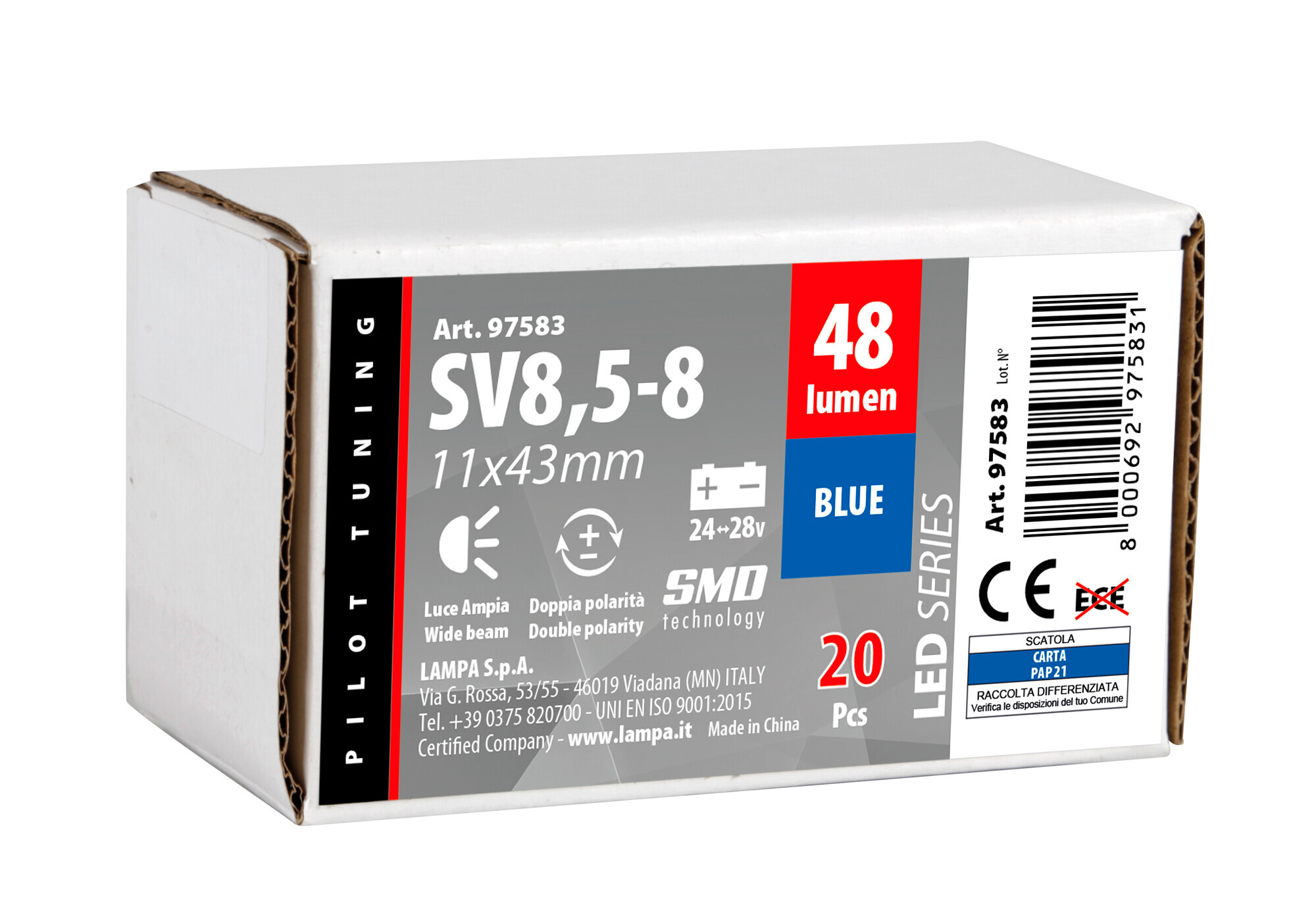 24/28V Led Series - 12 Led SMD - 11x43 mm - SV8,5-8 - 20 pz - Scatola - Blu - Doppia polarità - immagine 4