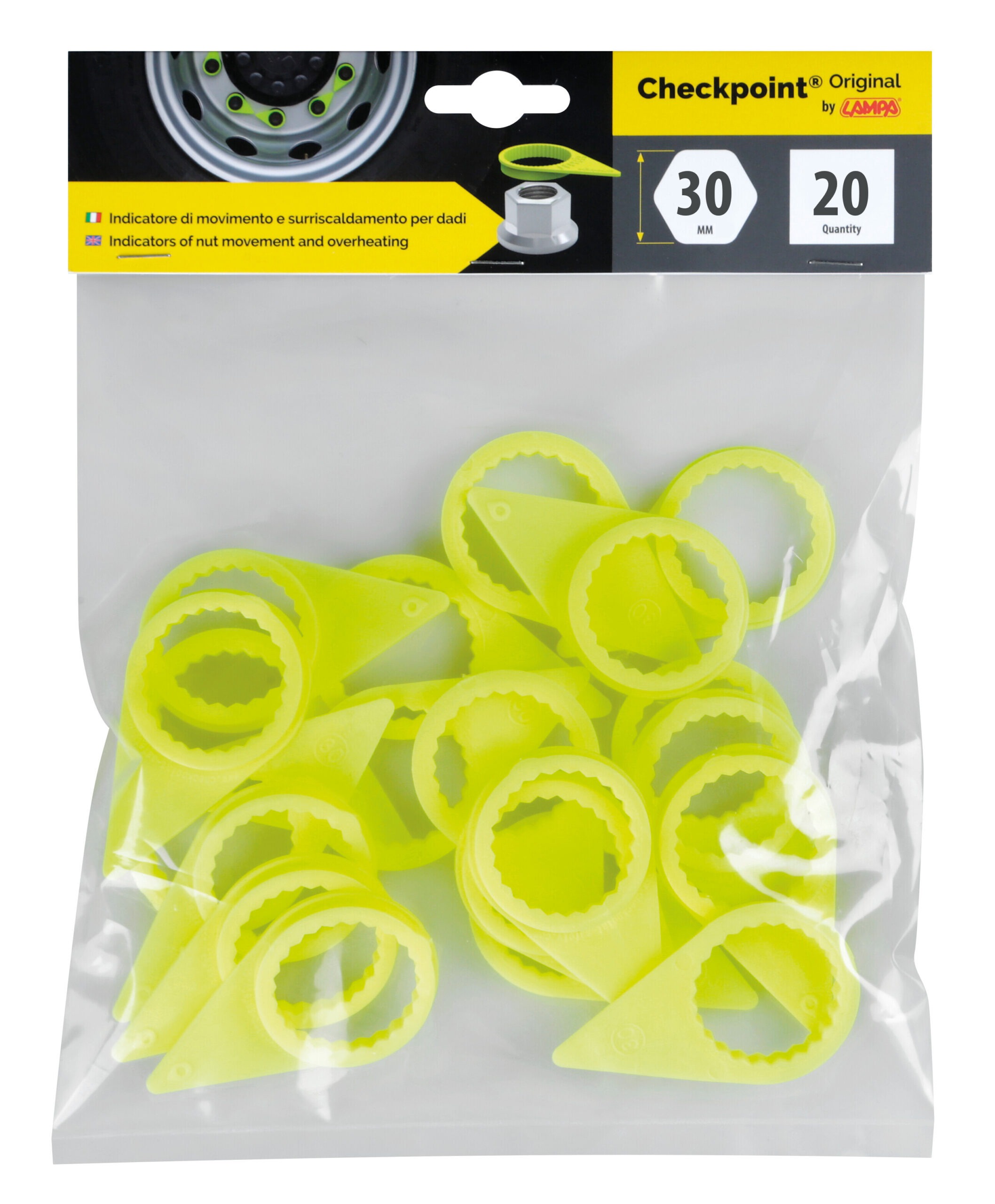 Checkpoint®, indicatori di serraggio per dado ruota, set 20 pz - 30 mm - Giallo fluo - immagine 5