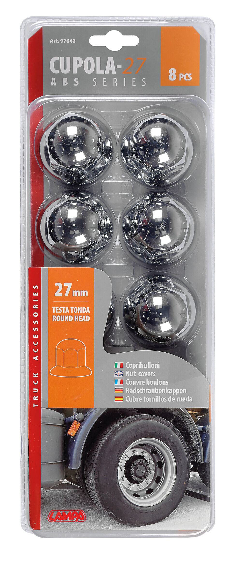 Copribulloni cromati in ABS - Ø 27 mm - Set 8 pz - immagine 3