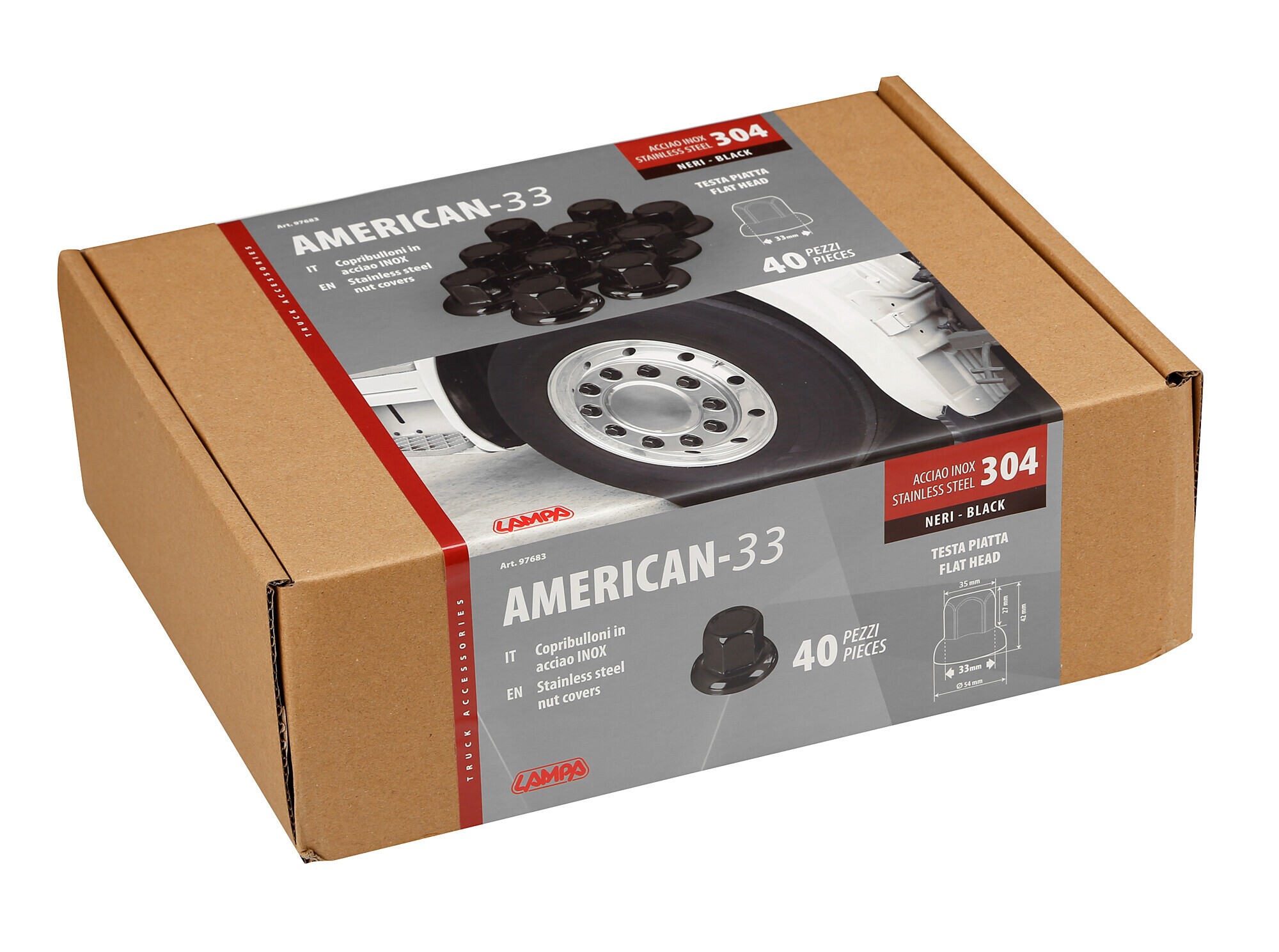 American, Set 40 copribulloni testa piatta in acciaio inox - Ø 33 mm - Nero - immagine 2