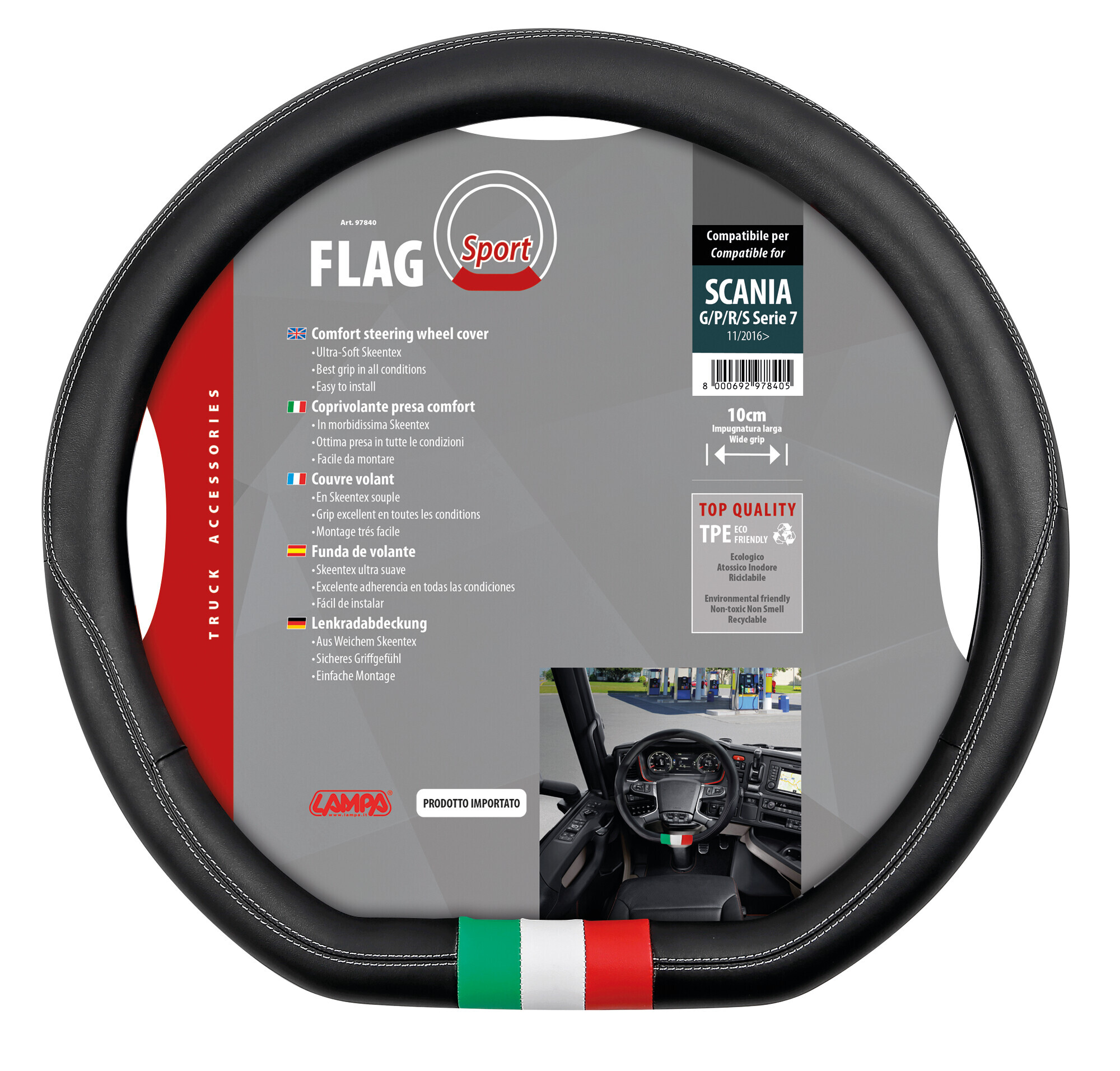 Flag Italia, coprivolante su misura in Skeentex - compatibile per Scania G Serie 7 - New Generation (01/18>) - Scania P Serie 7 - New Generation (01/18>) - Scania R Serie 7 - New Generation (11/16>02/25) - Scania S Serie 7 - New Generation (11/16>) - immagine 3