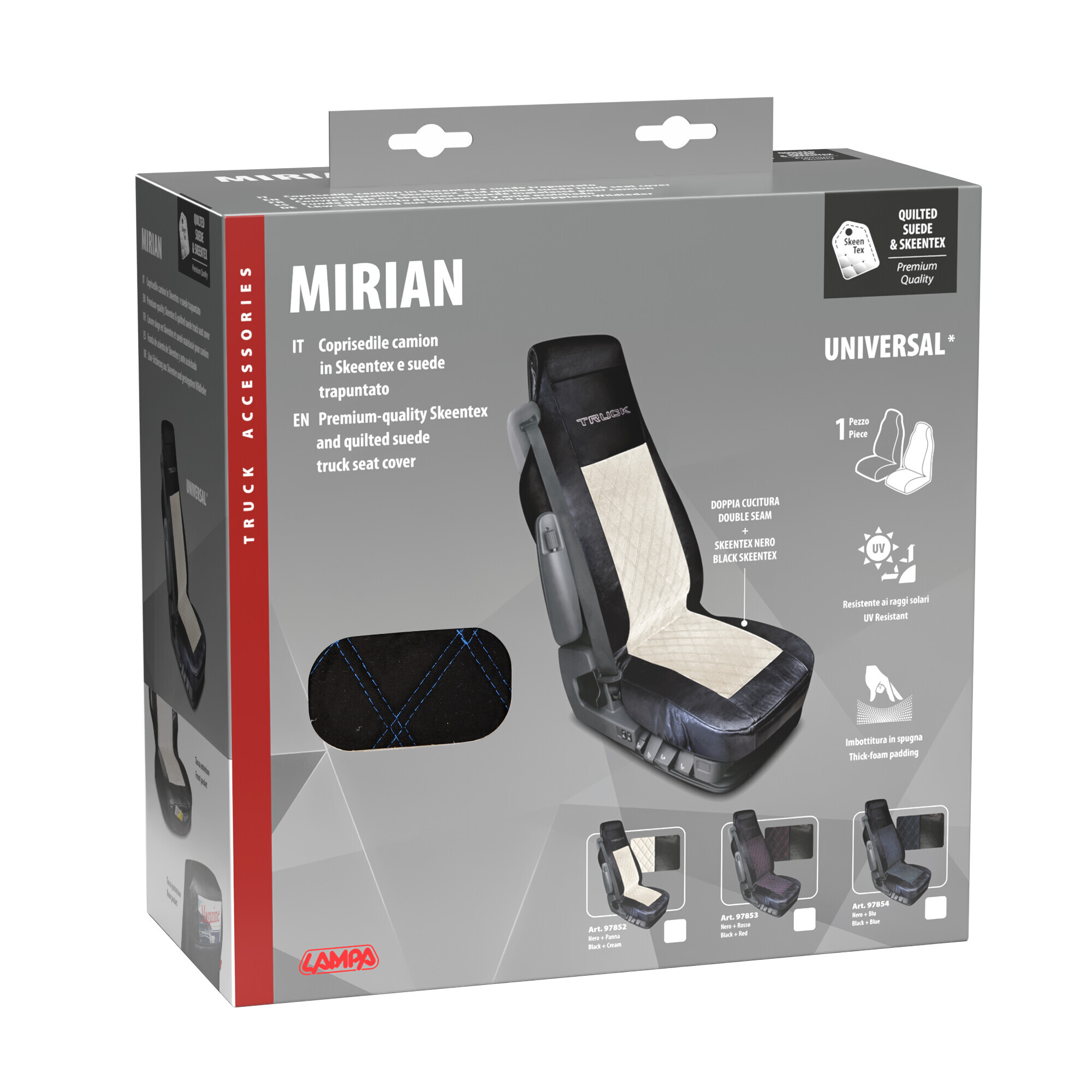 Mirian, coprisedile in Skeentex e suede trapuntato - Nero/Blu - immagine 3