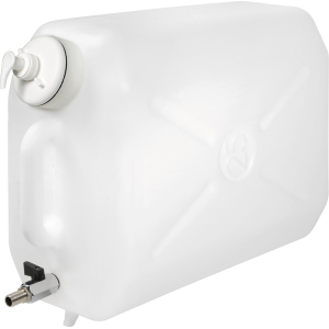 Tanica in plastica, con rubinetto in metallo e dispenser porta sapone - 25 L