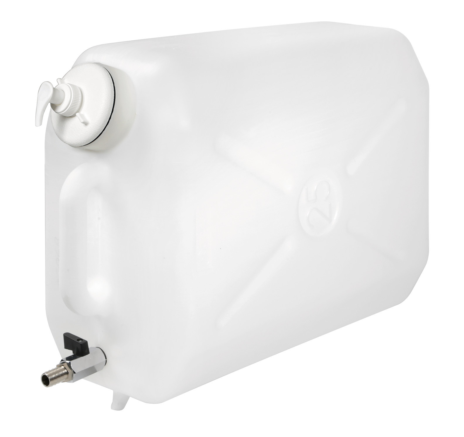 Tanica in plastica, con rubinetto in metallo e dispenser porta sapone - 25 L